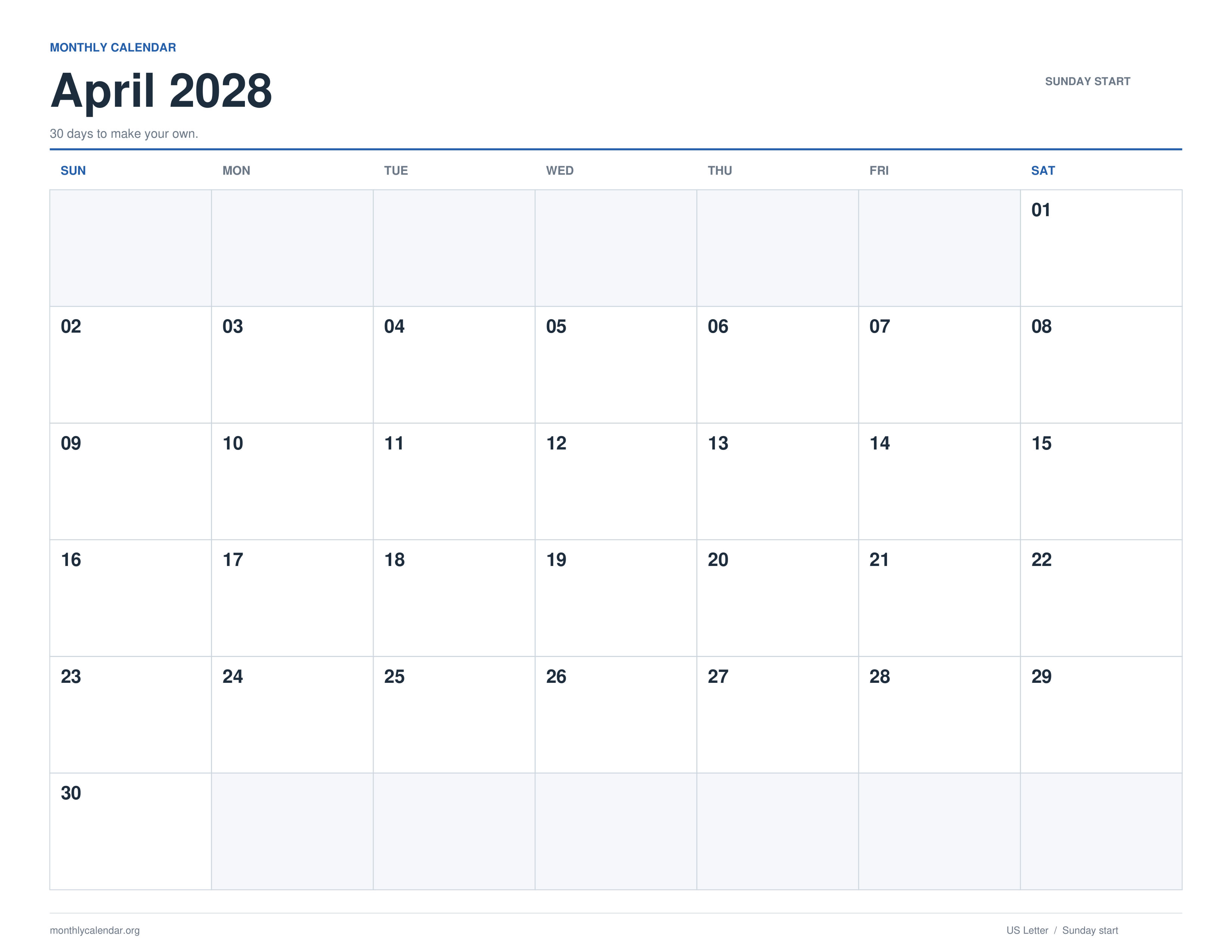 April 2028 printable calendar with Sunday start and US federal holiday labels