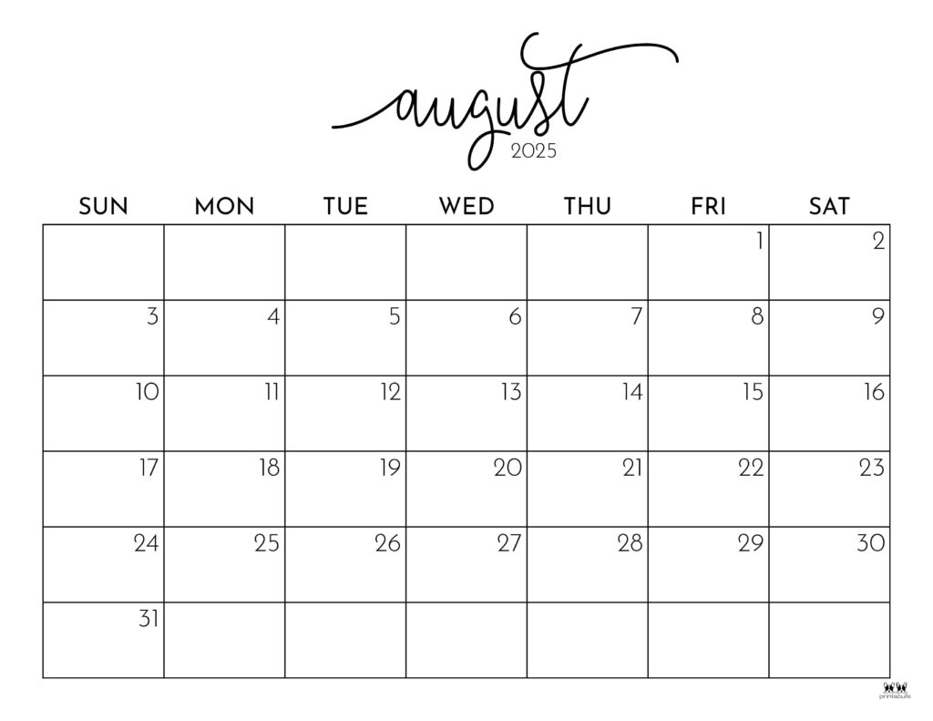 August 2025 Calendars - 107 Free Printables | Printabulls within Printable Calendar August to December 2025