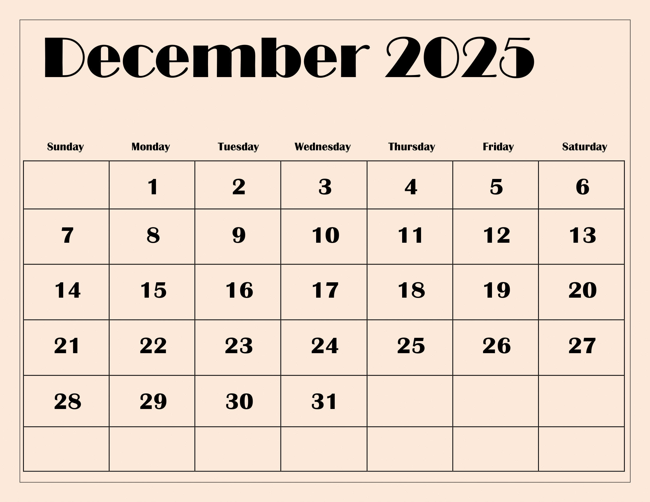 December 2025 Calendar Printable Pdf Template With Holidays throughout December 2025 Calendar Printable Free Download