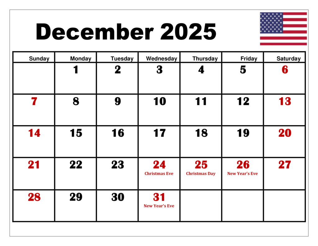December 2025 Calendar Printable Pdf Template With Holidays with December 2025 Calendar With Holidays Printable Free