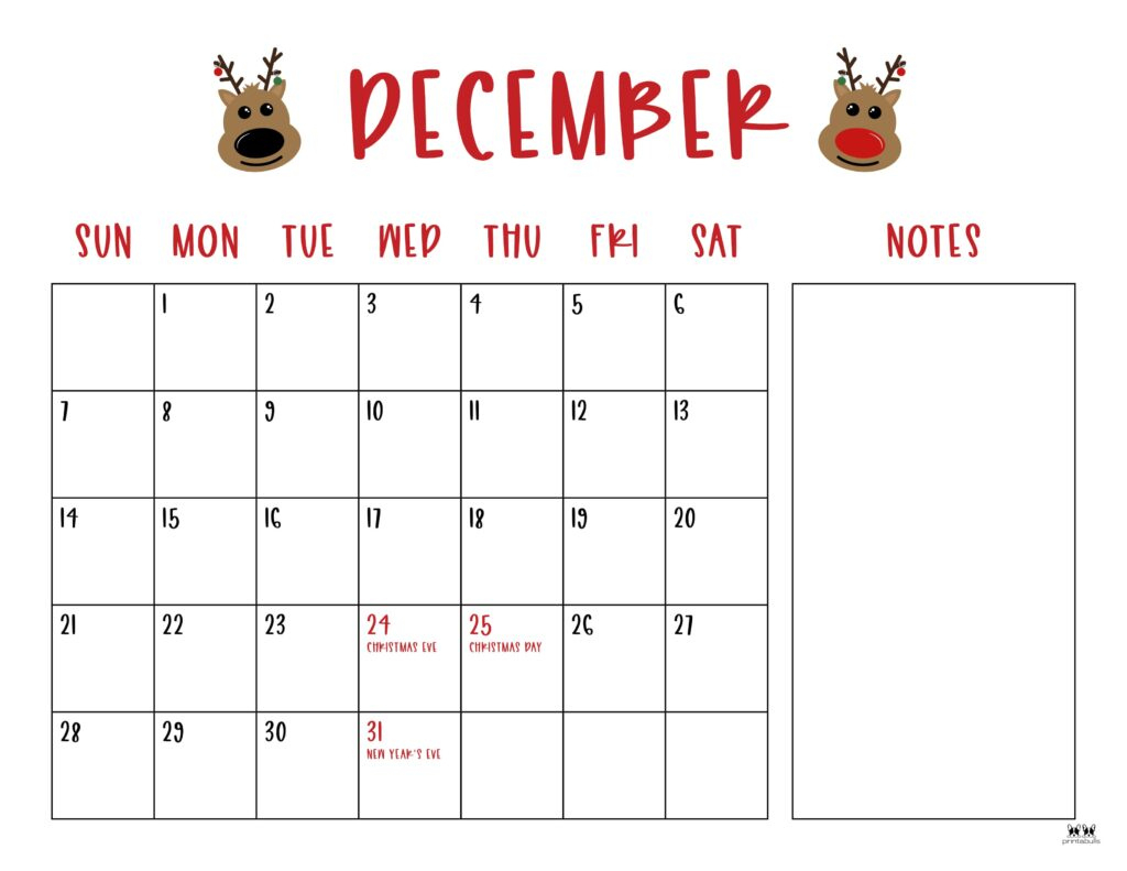 December 2025 Calendars - 107 Free Printables | Printabulls inside Printable December 2025 Calendar Christmas