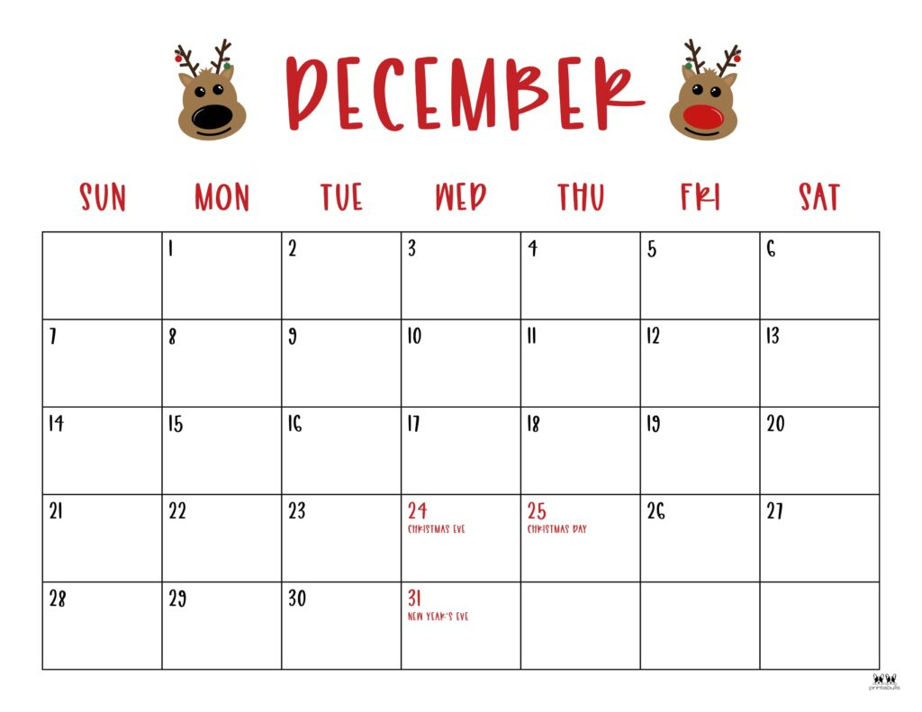 December 2025 Calendars - 107 Free Printables | Printabulls intended for Printable Christmas Calendar December 2025
