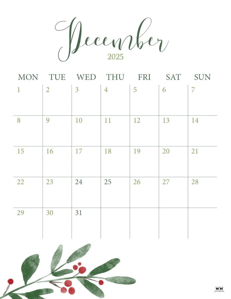 December 2025 Calendars - 107 Free Printables | Printabulls with regard to December 2025 Vertical Calendar Printable