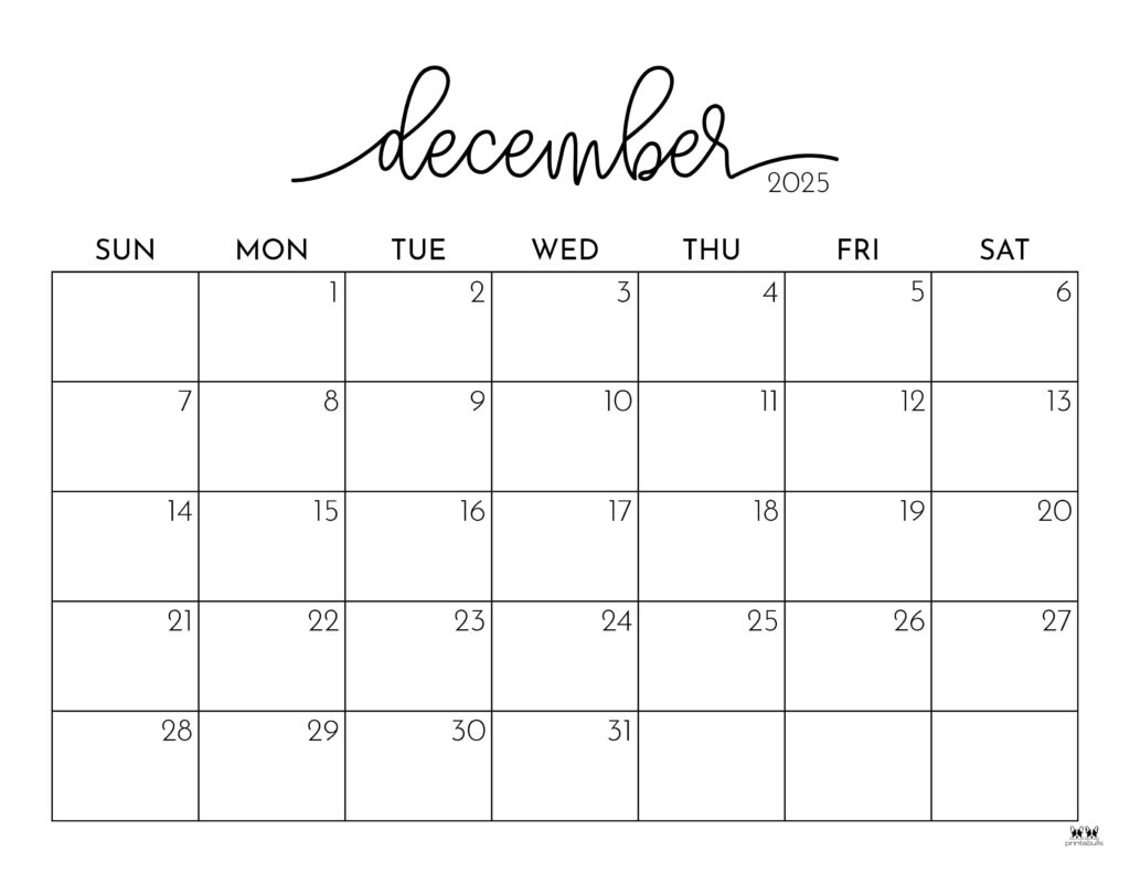 December 2025 Calendars - 107 Free Printables | Printabulls with regard to Month of December 2025 Calendar Printable