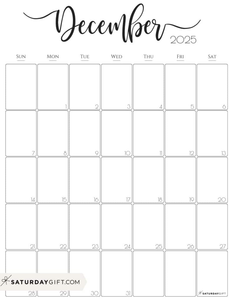 December 2025 Calendars - 23 Cute Free Printable Pdfs | Saturdaygift for December 2025 Vertical Calendar Printable