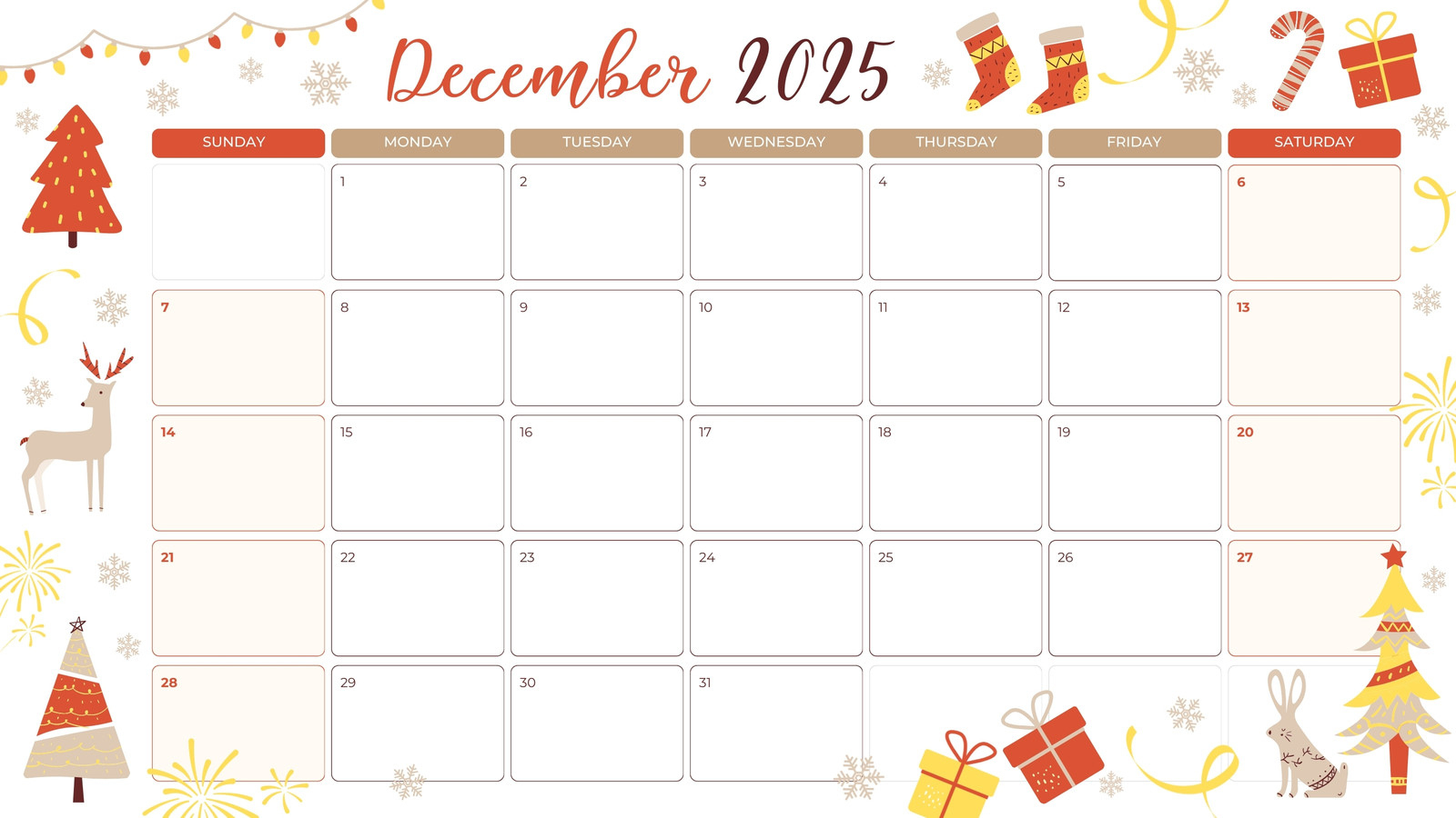 Free, Printable December 2025 Calendar Templates | Canva intended for Free Printable December 2025 Christmas Calendar