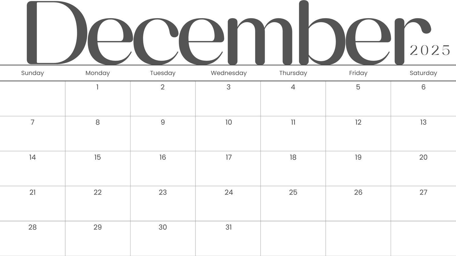 Free, Printable December 2025 Calendar Templates | Canva regarding Printable Calendar December 2025
