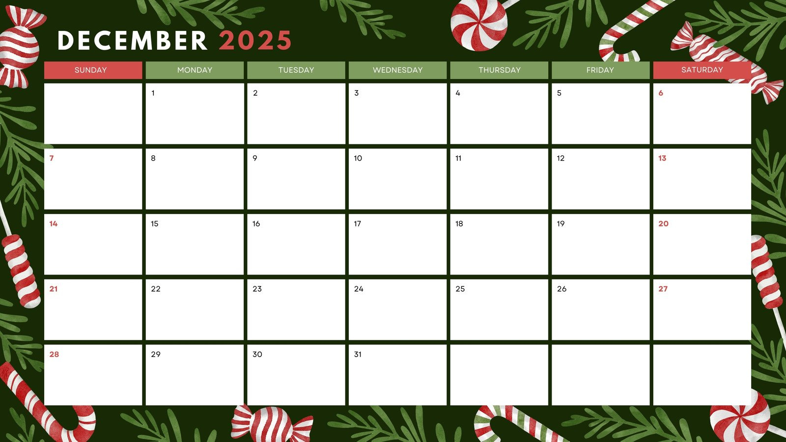Free, Printable December 2025 Calendar Templates | Canva throughout Printable December 2025 Calendar Christmas Theme