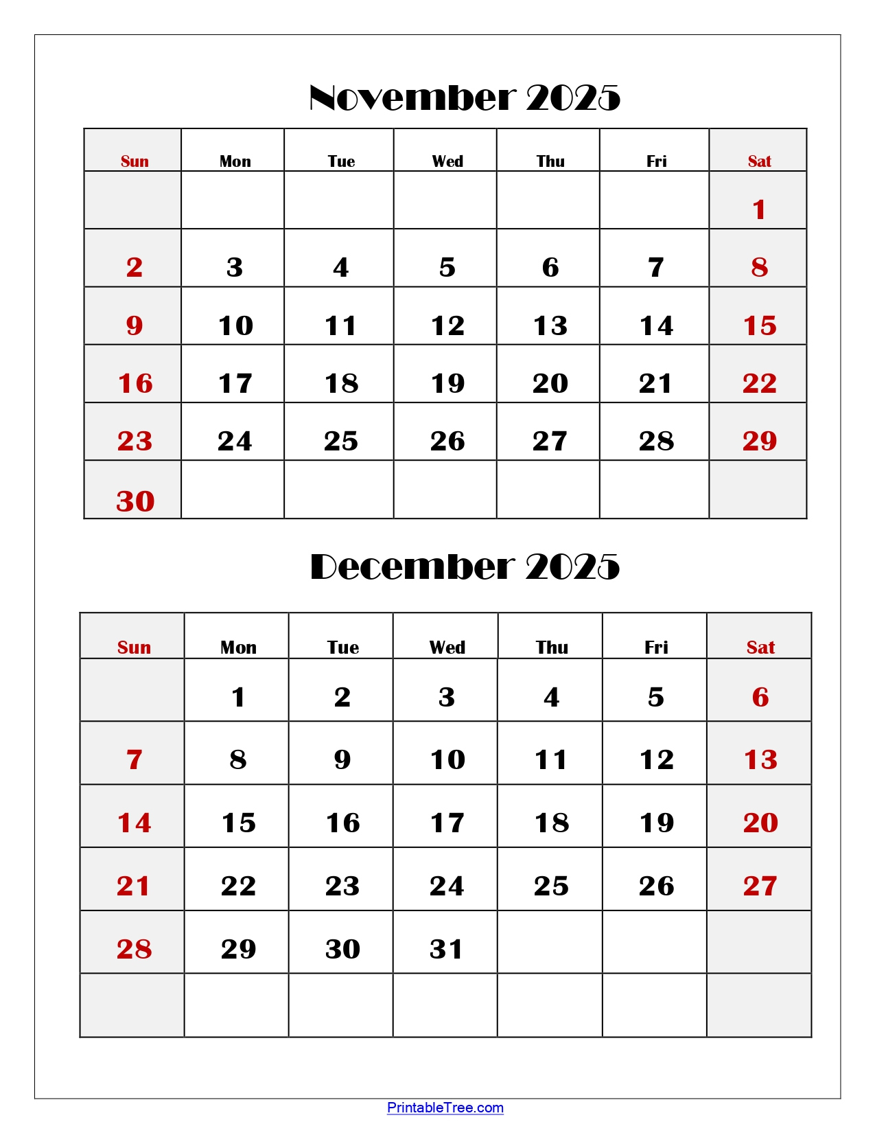 November And December 2025 Calendar Printable Pdf | Two Months pertaining to November December 2025 Calendar Printable Free