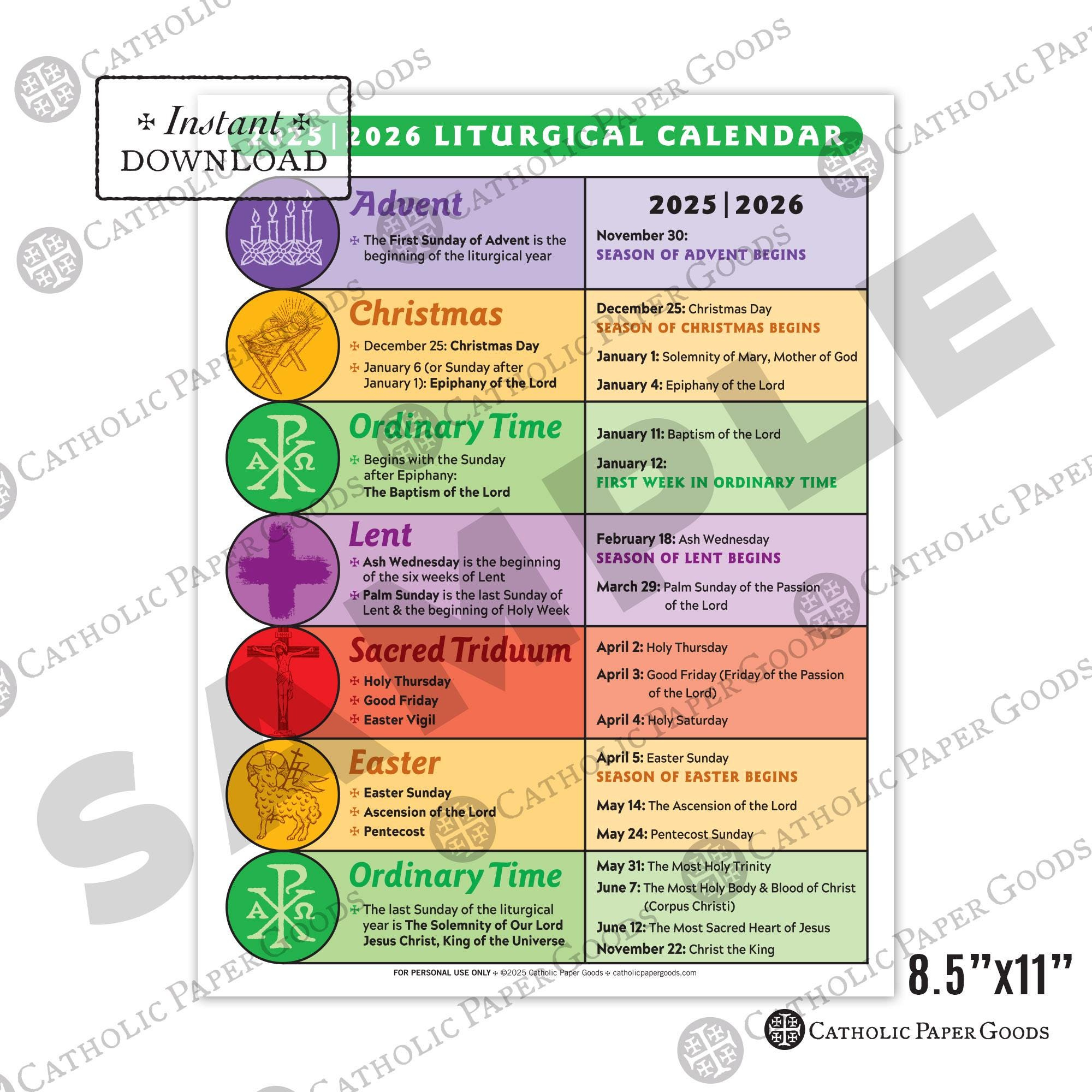 2025-26 Catholic Liturgical Calendar: Color &amp;amp; Bw Printable (Pdf throughout Liturgical Calendar 2026 Philippines