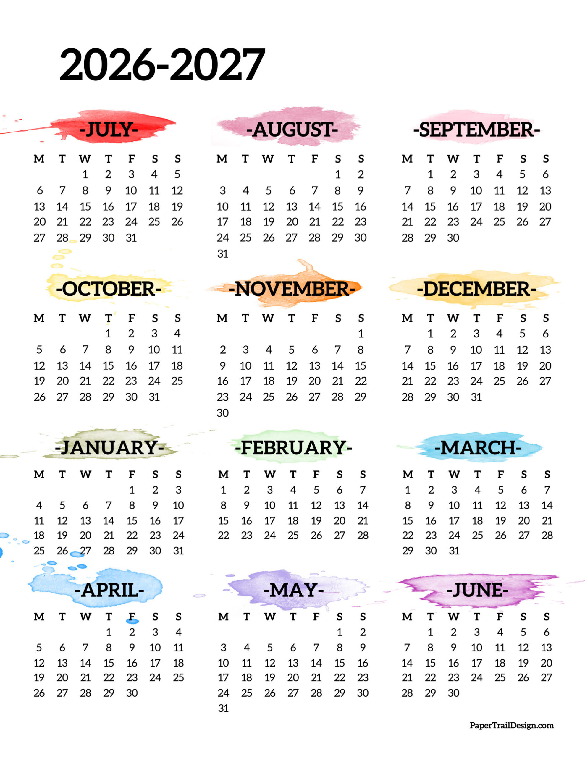 2026-2027 School Year Calendar Free Printable - Paper Trail Design with regard to K12 Calendar 2026 - 2027