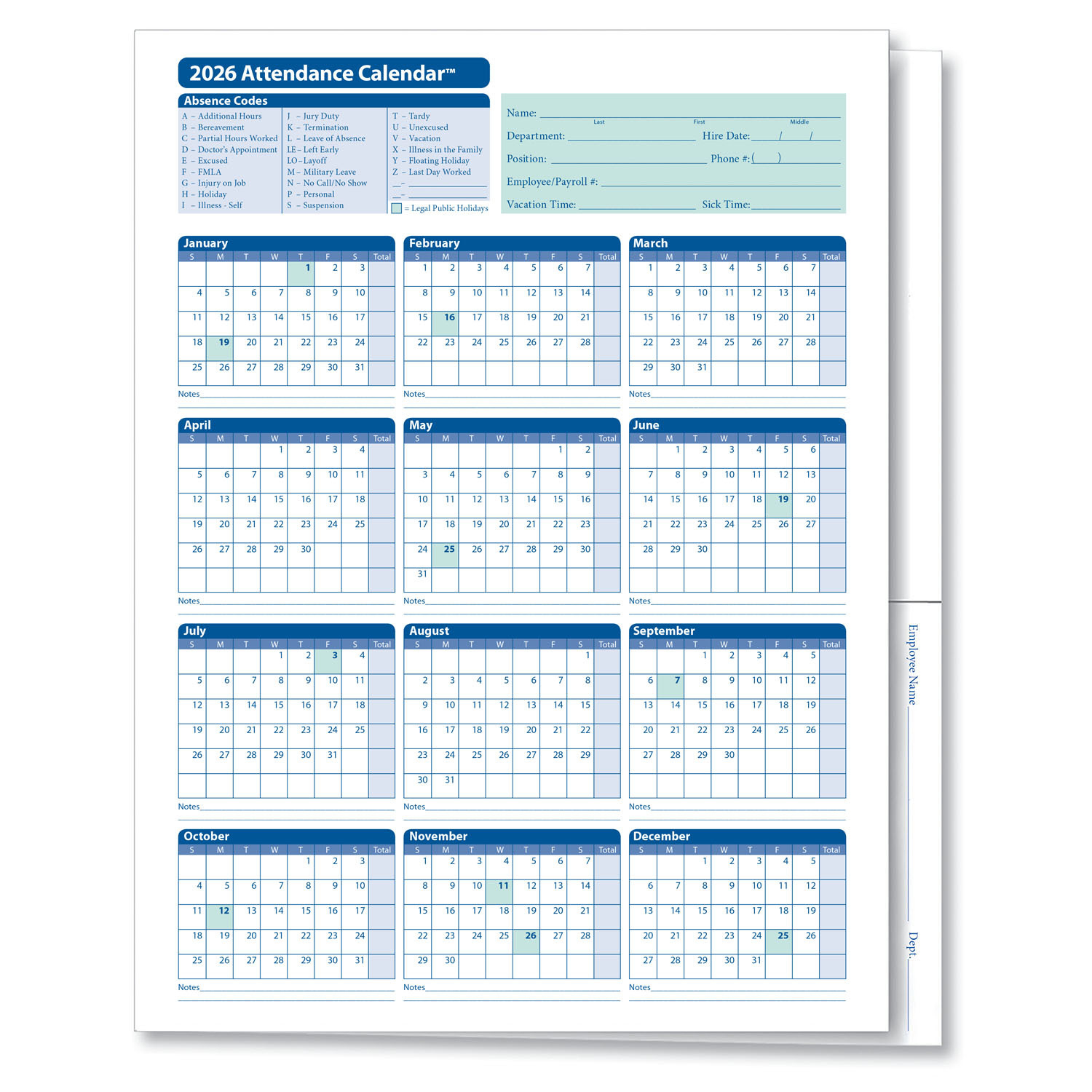 2026 Attendance Calendar Folder | Hrdirect intended for All in 2026 Attendance