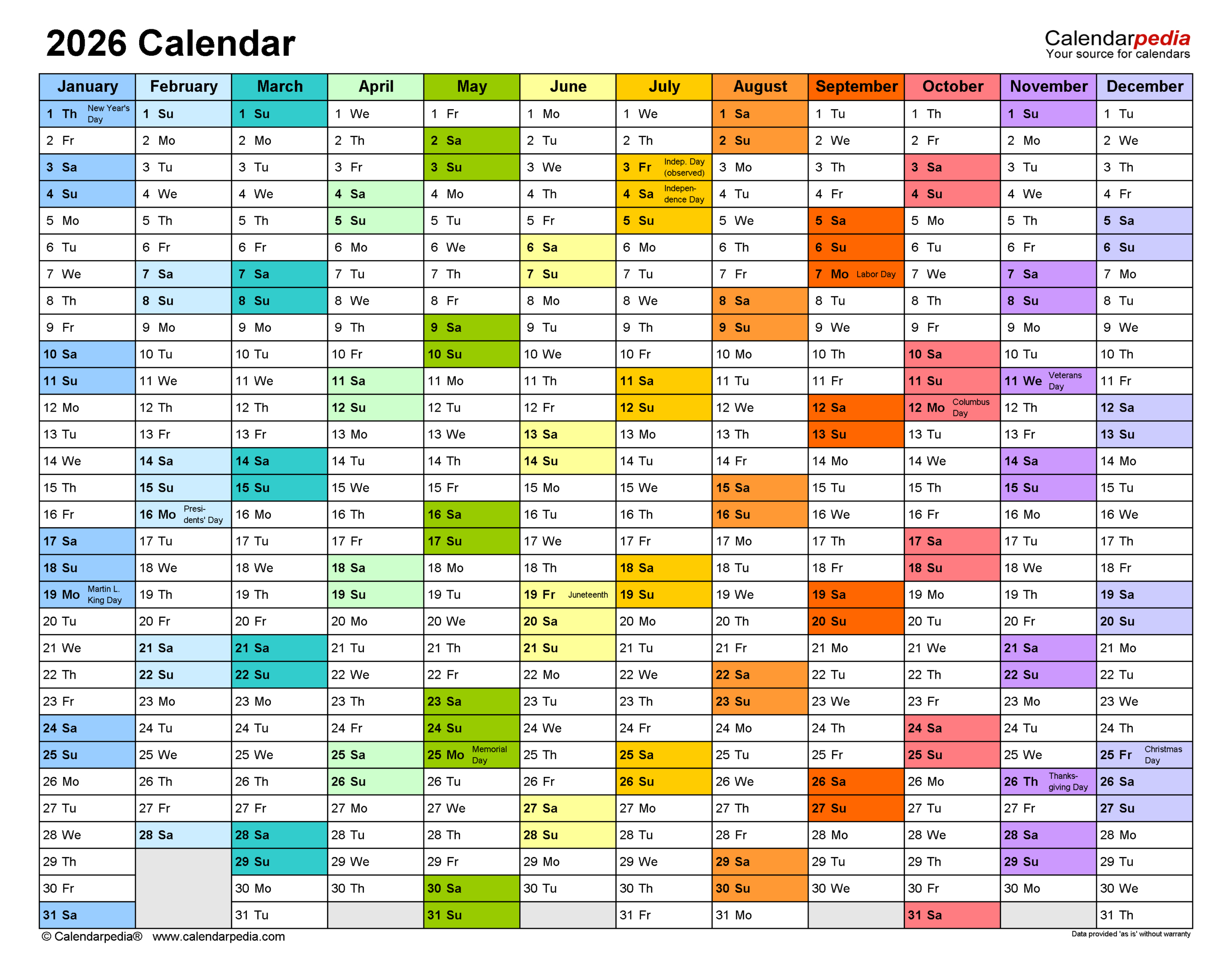 2026 Calendar - Free Printable Excel Templates | Calendarpedia in Employee Attendance Calendar 2026 Free Download