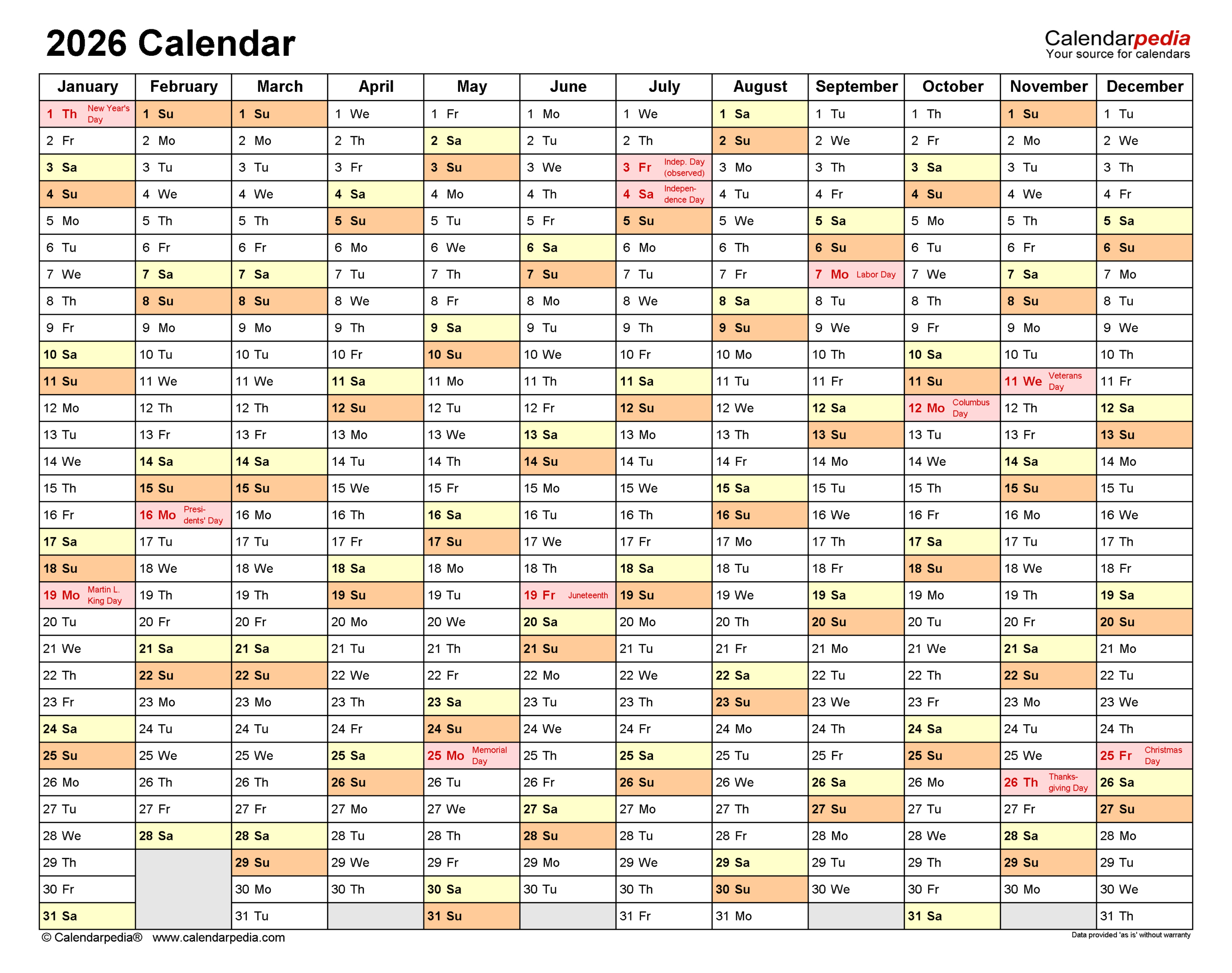 2026 Calendar - Free Printable Pdf Templates | Calendarpedia for Printable Attendance Calendar 2026