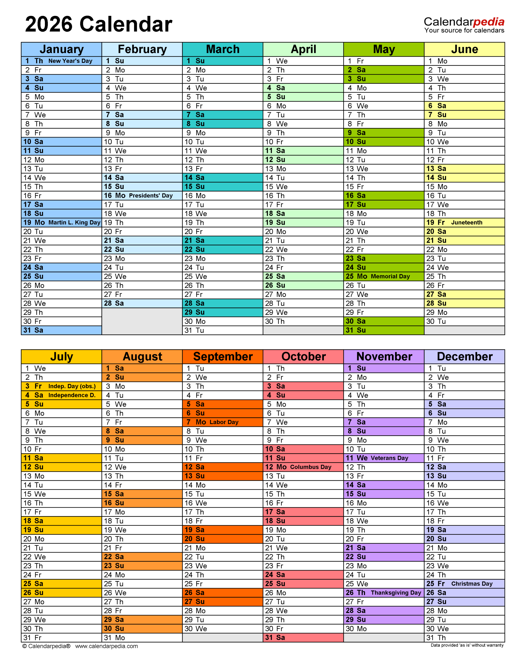 2026 Calendar - Free Printable Pdf Templates | Calendarpedia in Attendance Calendars For 2026 Printable