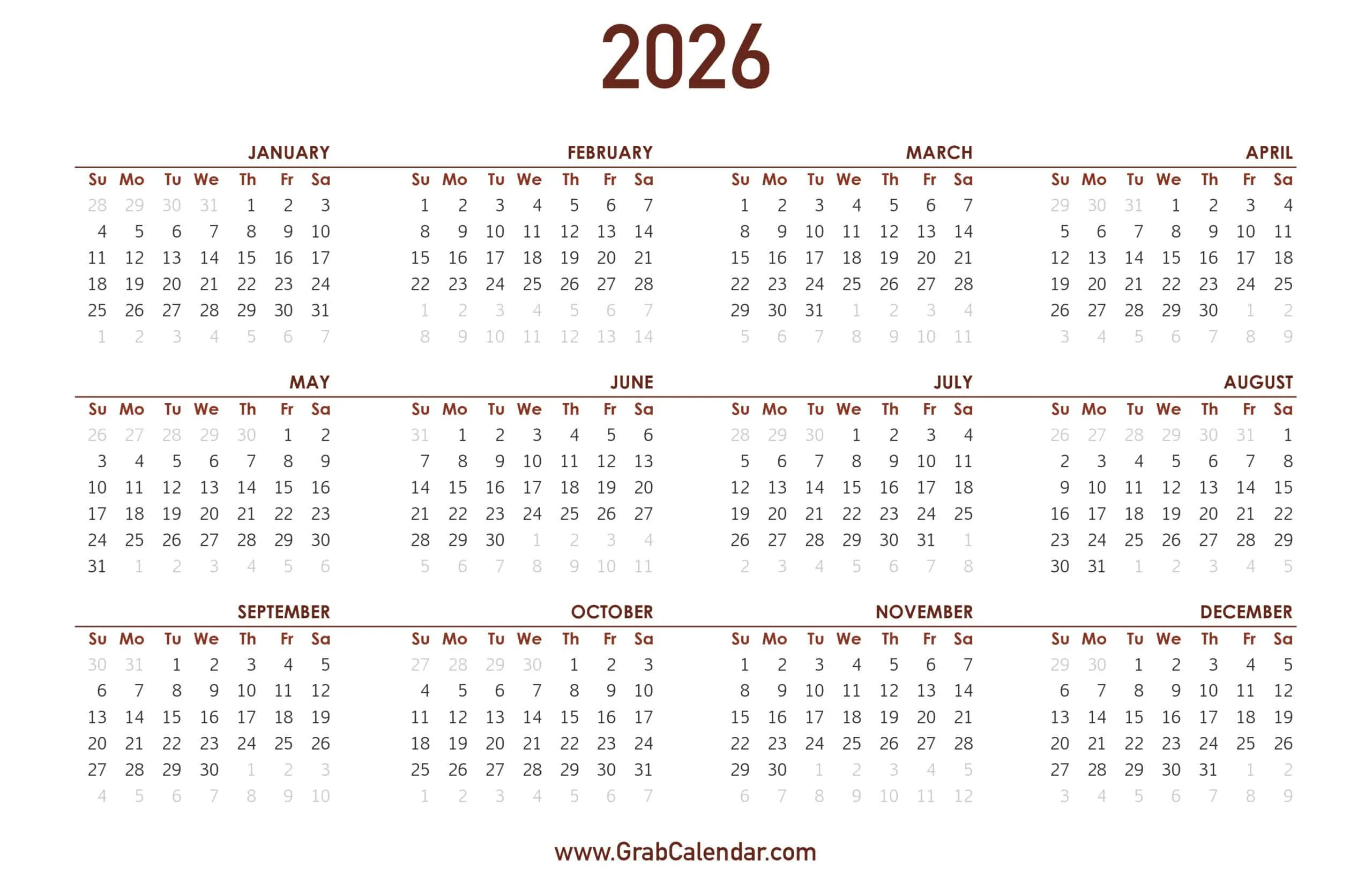2026 Calendar - Grab Calendar throughout I Need A 2026 Calendar