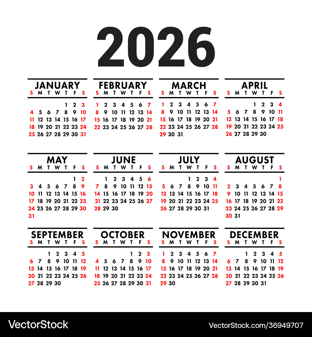 2026 Calendar - Square Wall/Pocket – Lizenzfreie Vektorgrafik with Calendar 2026 and 2026