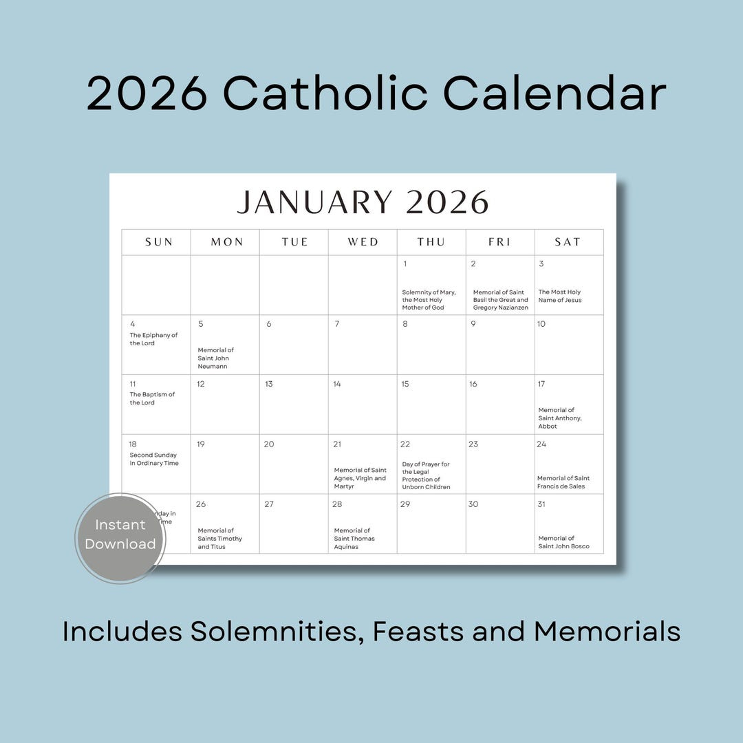 2026 Catholic Calendar, Printable Catholic Calendar, Feasts with regard to Catholic Missions In Canada 2026 Calendar
