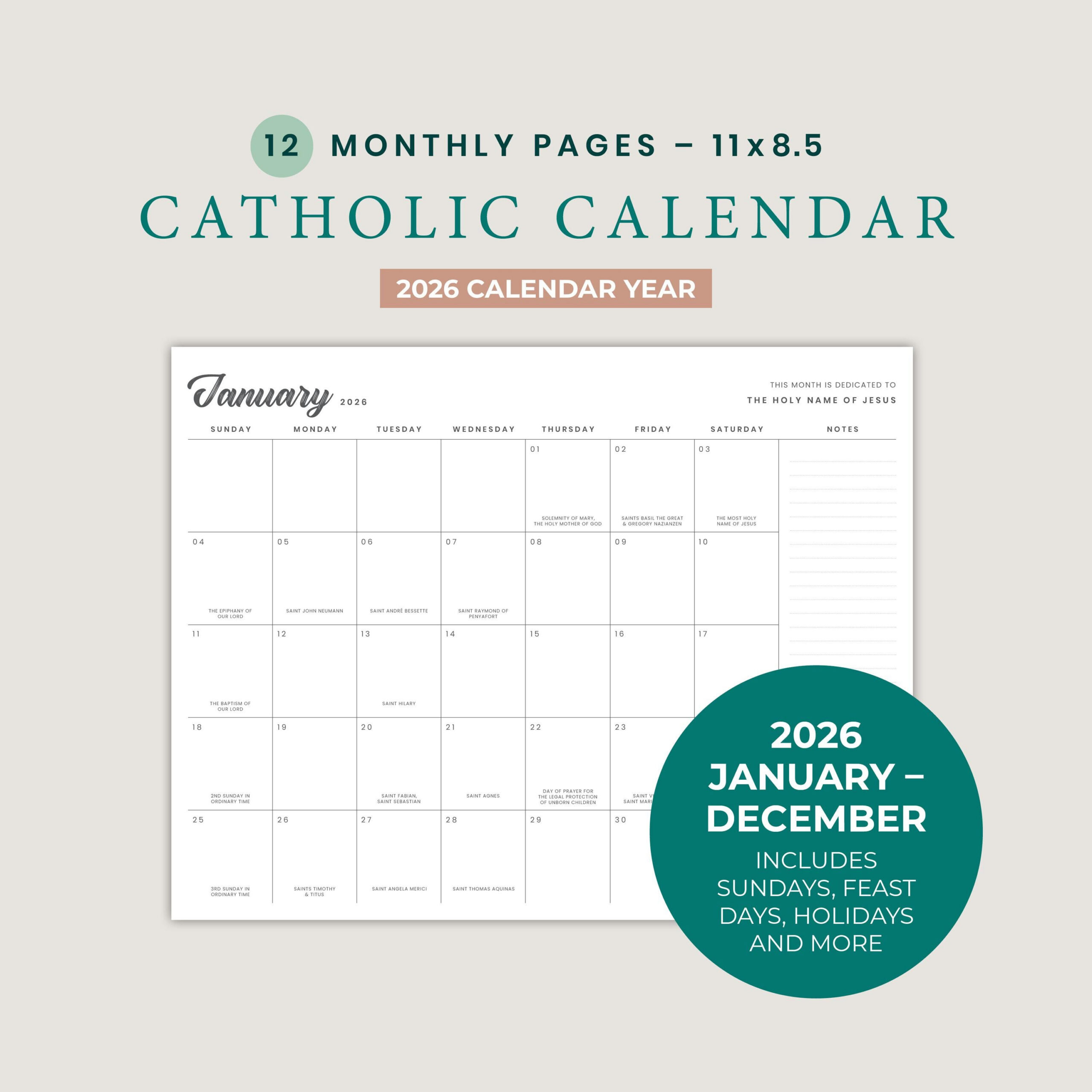 2026 Catholic Liturgical Calendar: Sundays, Saints Feast Days regarding Catholic Calendar 2026 Feast Days