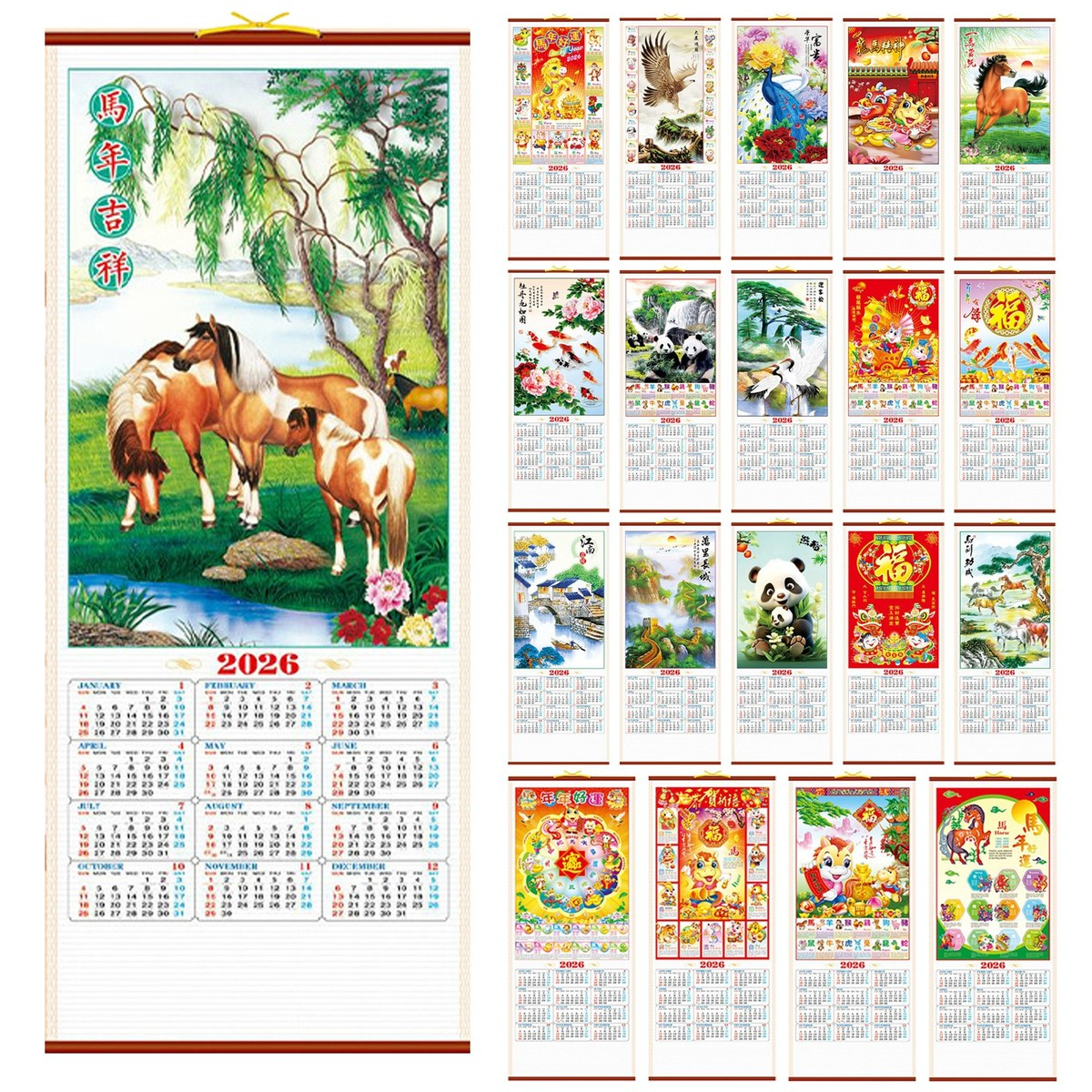 2026 Chinese China Wall Hanging Scroll Horse Calendar And Pictures within Chinese Calendar 2026 Horse