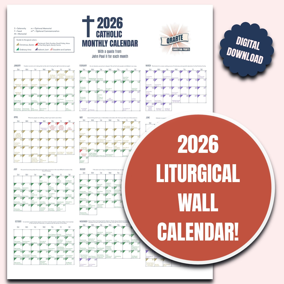 2026 Color-Coded Liturgical Calendar - Instant Download Catholic Planner -  Etsy Sweden with regard to 2026 Catholic Calendar With Events