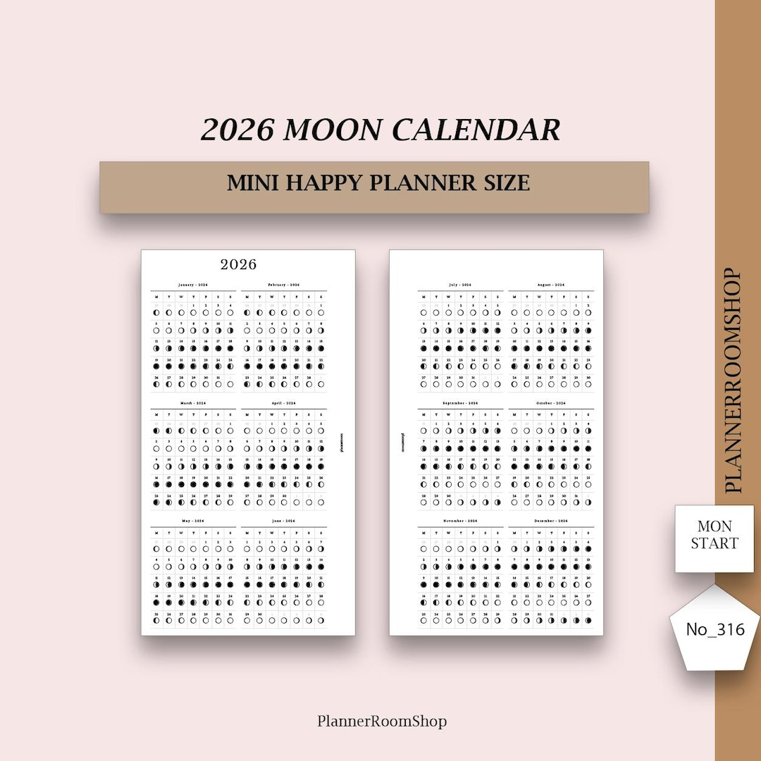 2026 Dated Moon Calendar, Printable Inserts, Moon Phase Calendar intended for Full Moon Calendar 2026 Australia