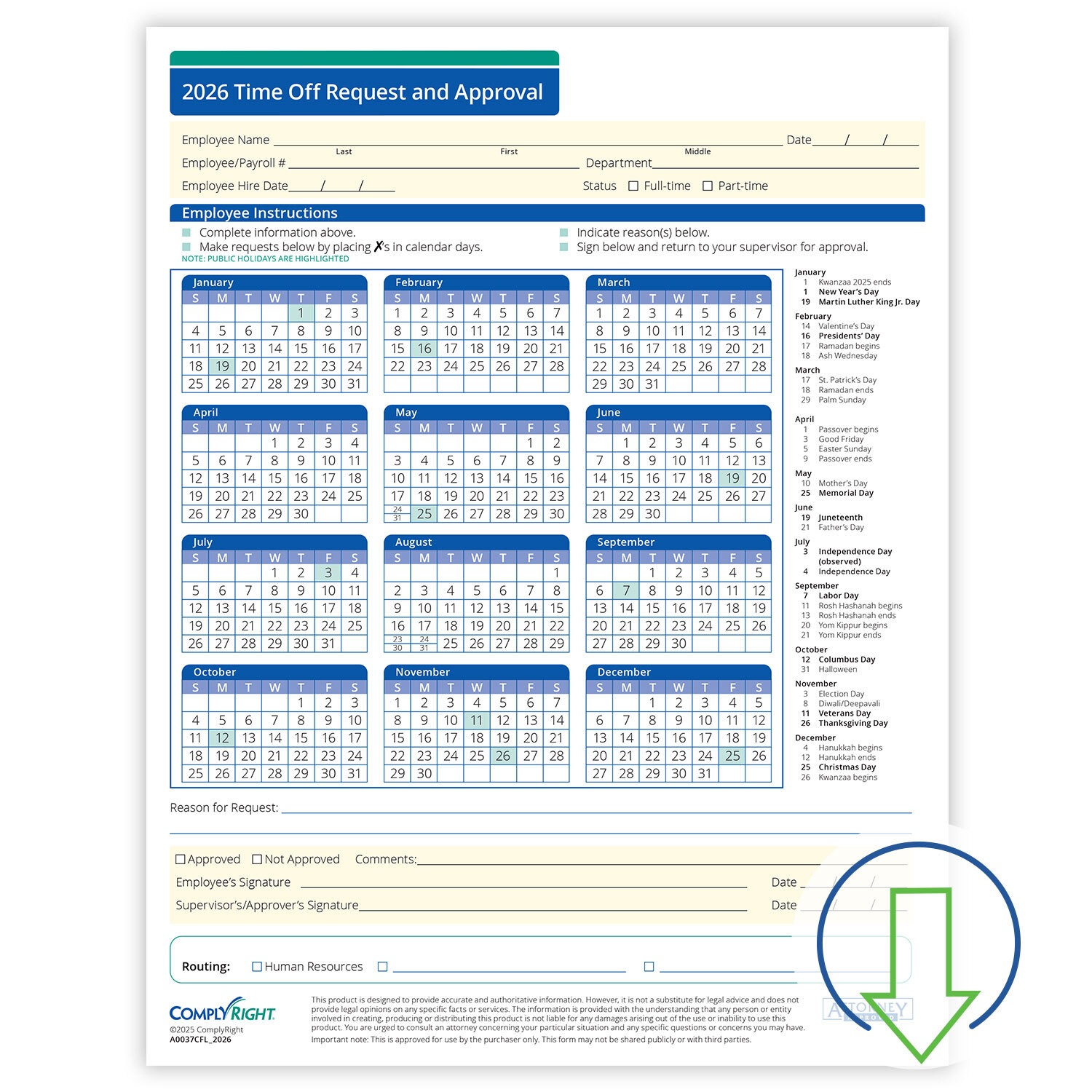 2026 Downloadable Time Off Request And Approval Form | Hrdirect regarding 2026 Employee Attendance Calendar Free Printable