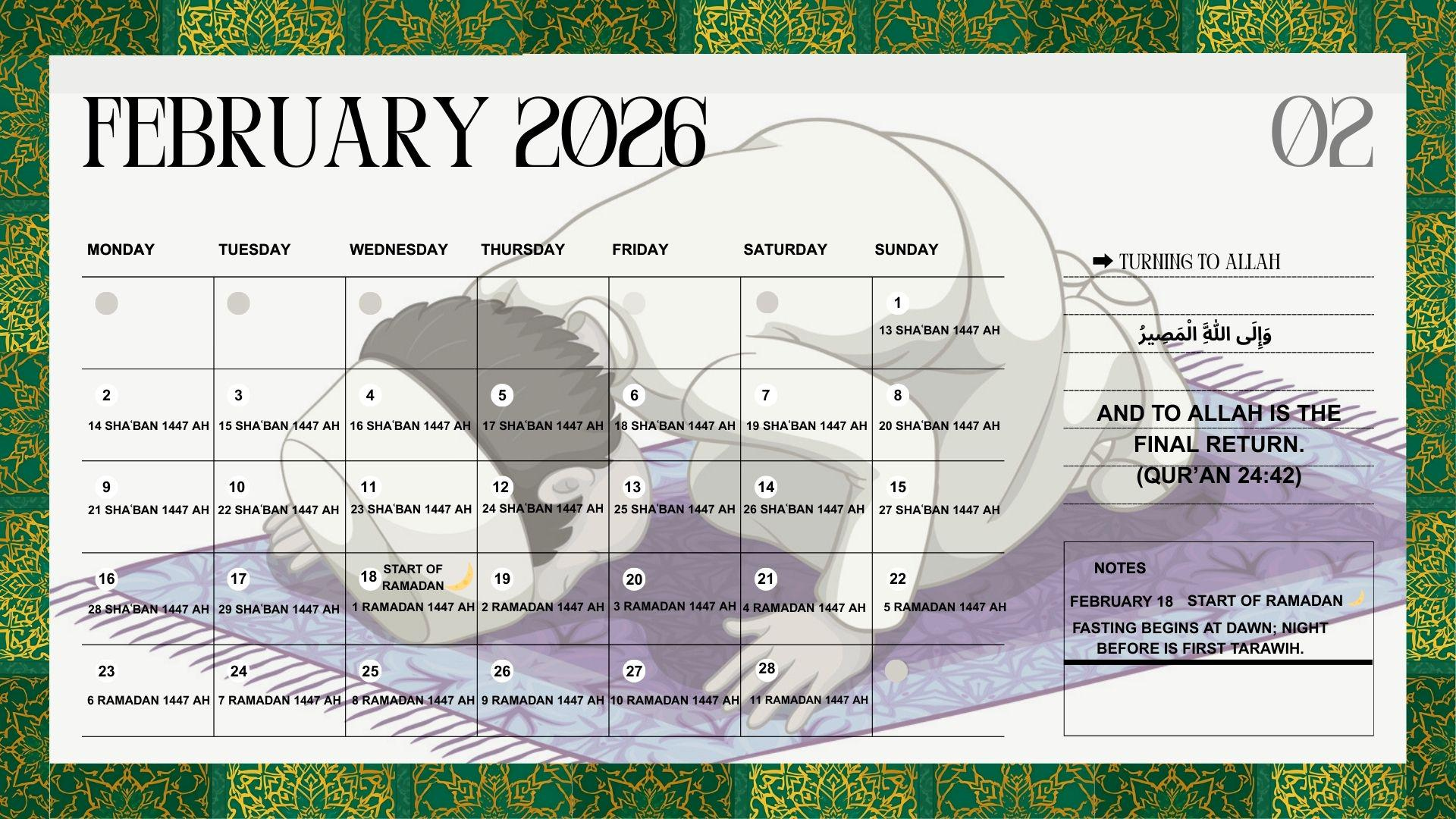2026 Islamic Hijri Calendar: Muslim Prayer &amp;amp; Ramadan Planner inside Islamic Calendar 2026 Muis