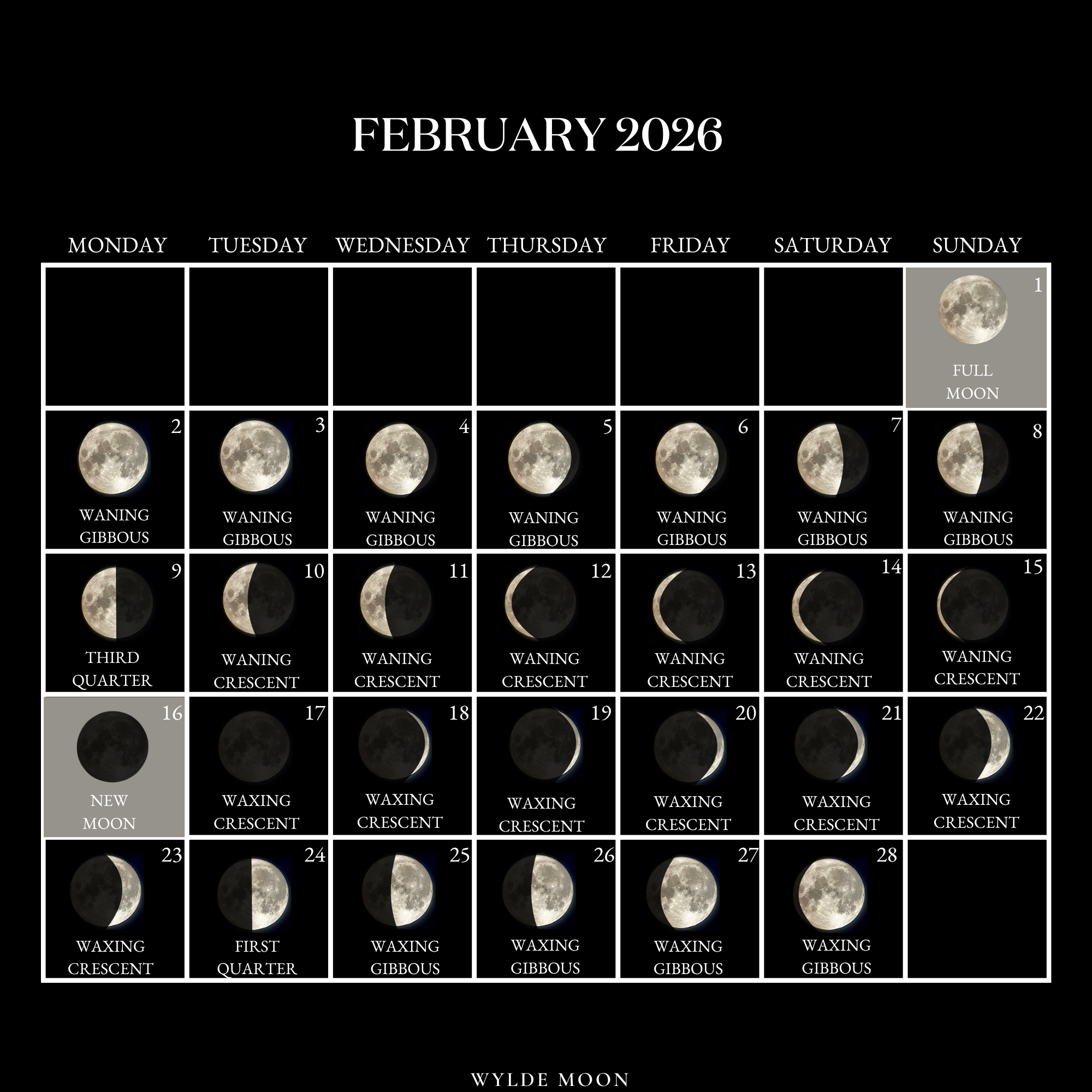 2026 Moon Calendar - Every Phase And Stage Of The Moon in Moon Phase Calendar 2026 February