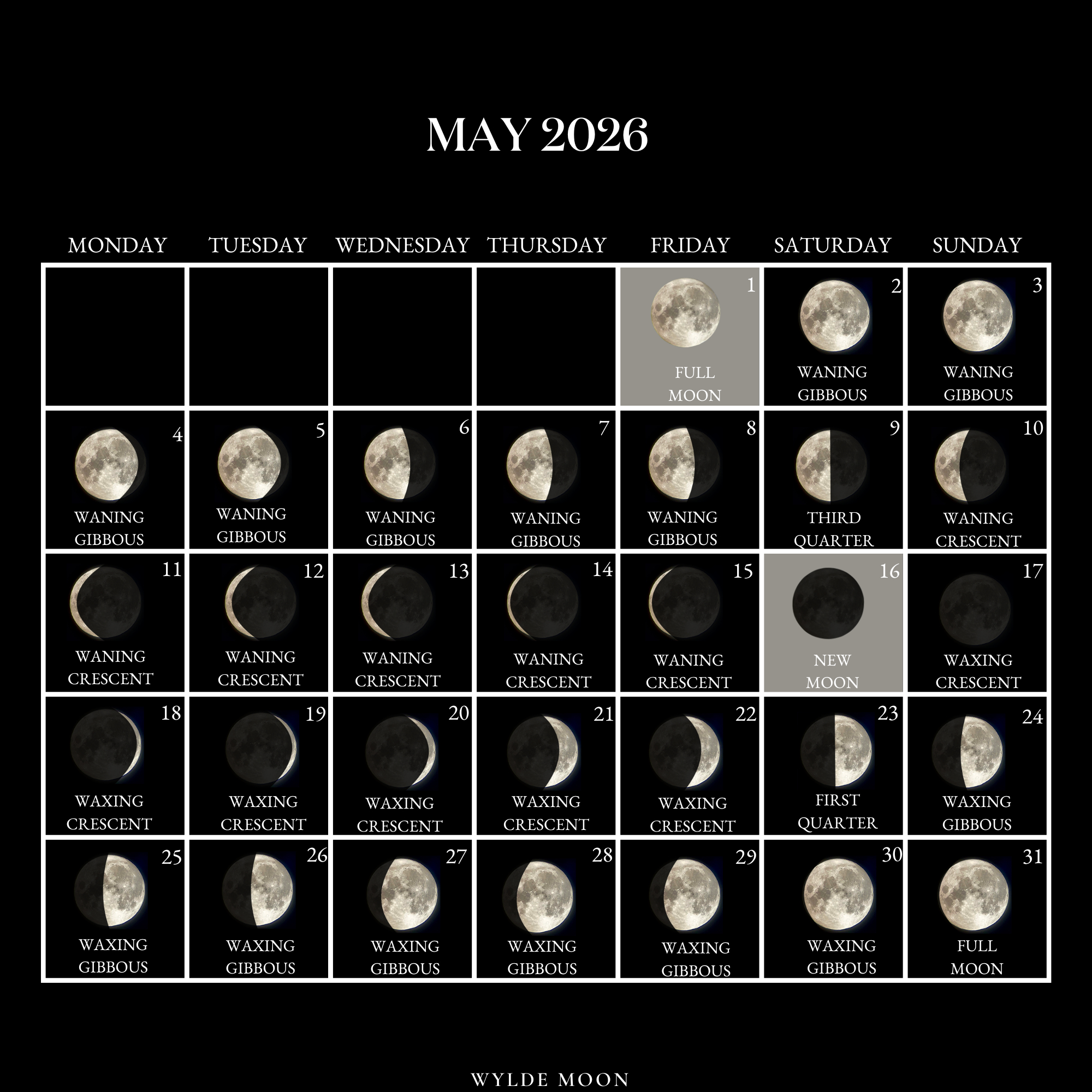 2026 Moon Calendar - Every Phase And Stage Of The Moon intended for Full Moon Calendar 2026 Uk