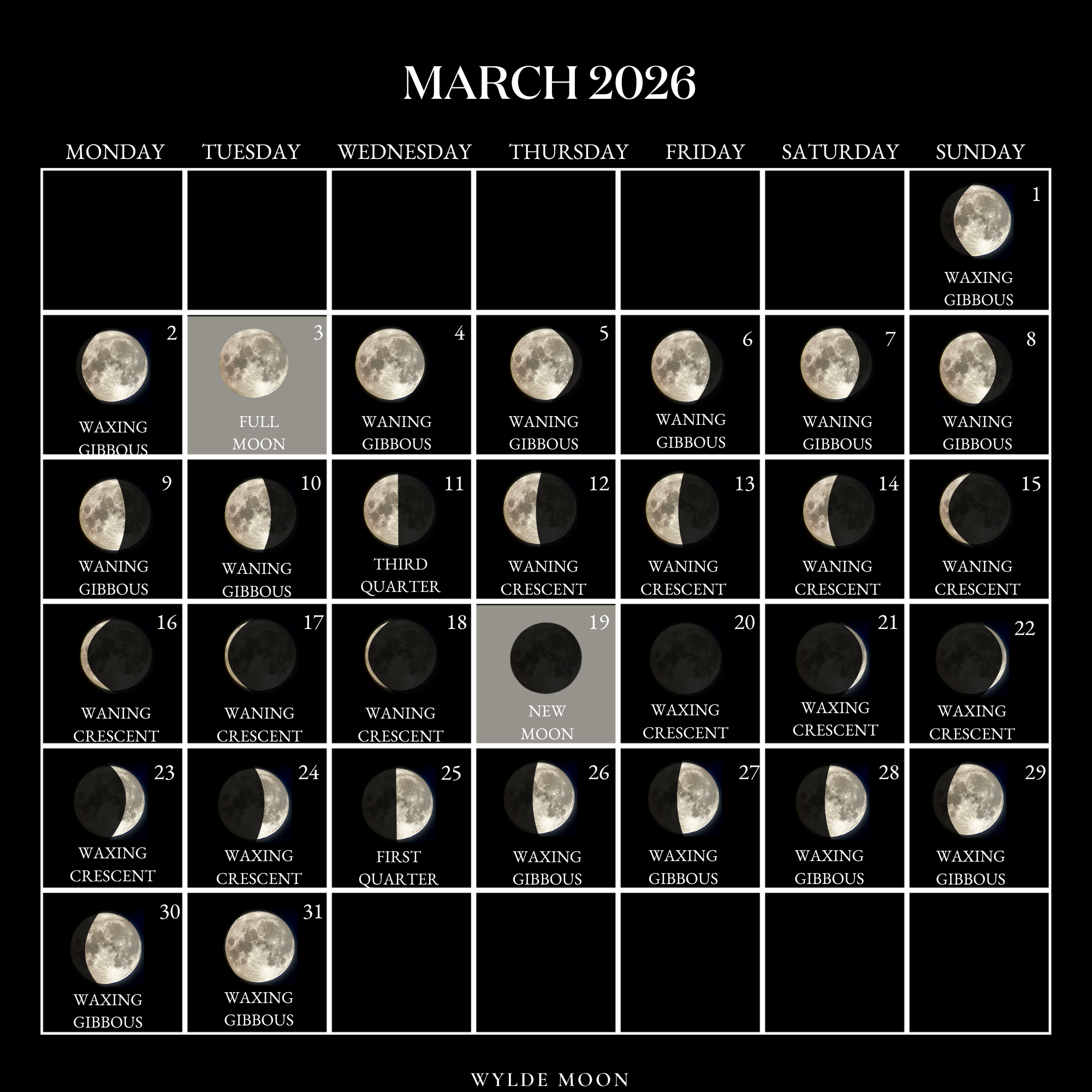 2026 Moon Calendar - Every Phase And Stage Of The Moon throughout March 2026 Moon Phase Calendar