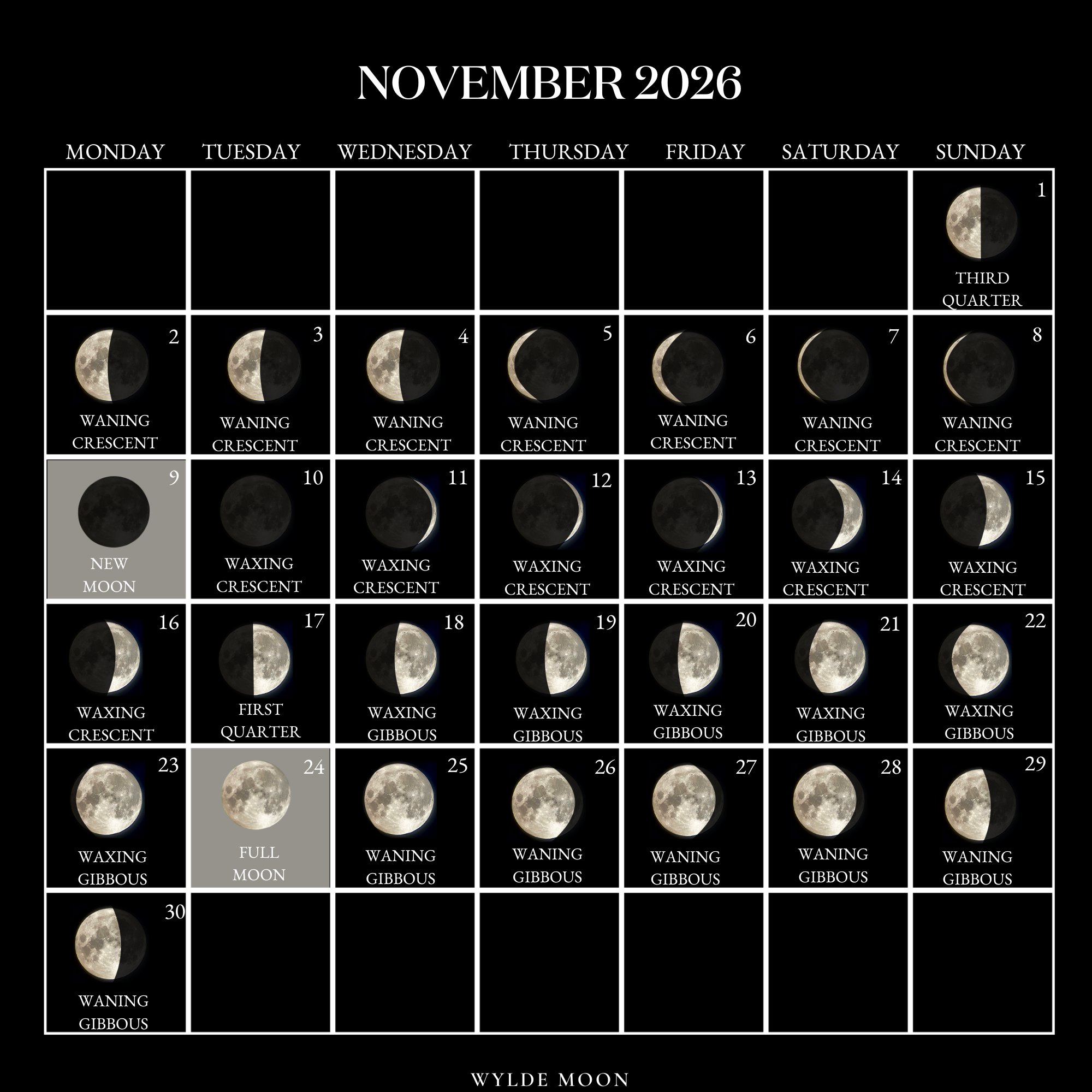 2026 Moon Calendar - Every Phase And Stage Of The Moon throughout Moon Phase Calendar 2026 November
