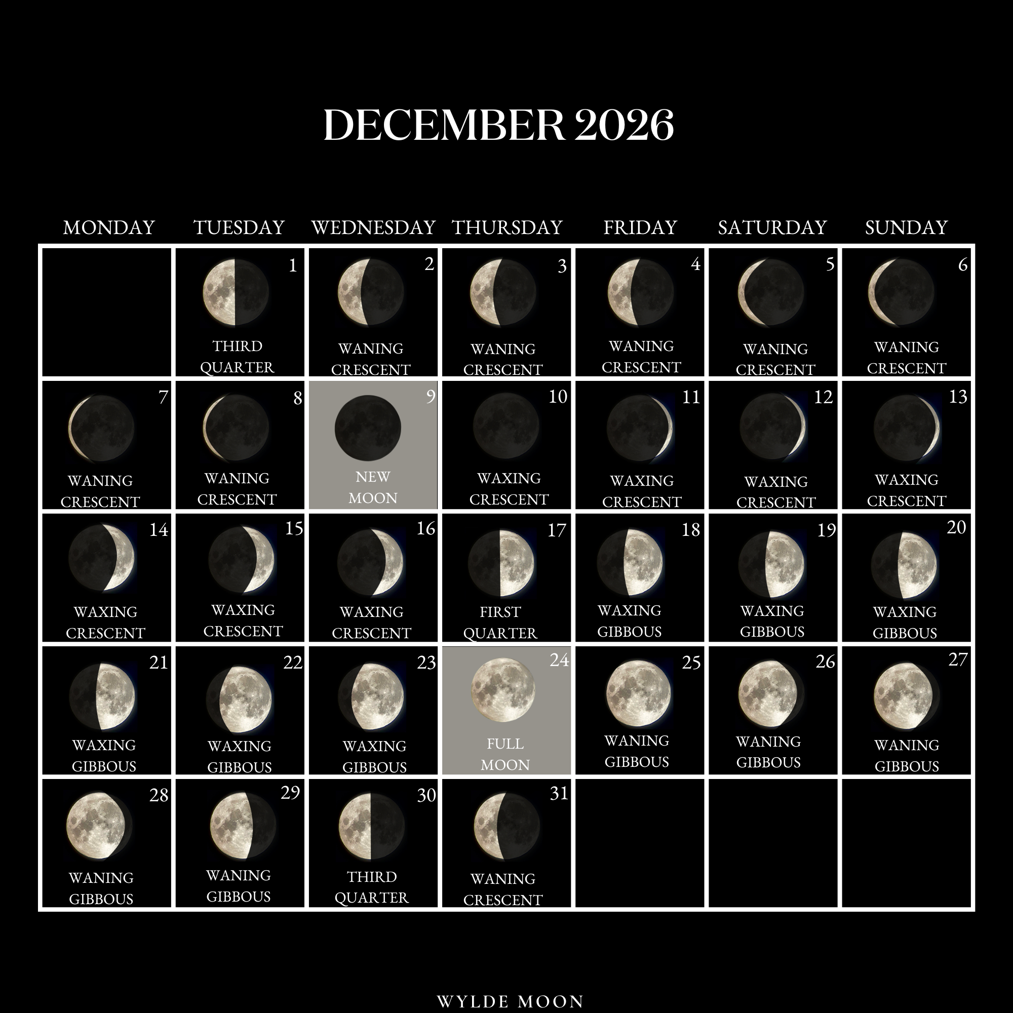 2026 Moon Calendar - Every Phase And Stage Of The Moon with New Moon and Full Moon Calendar 2026