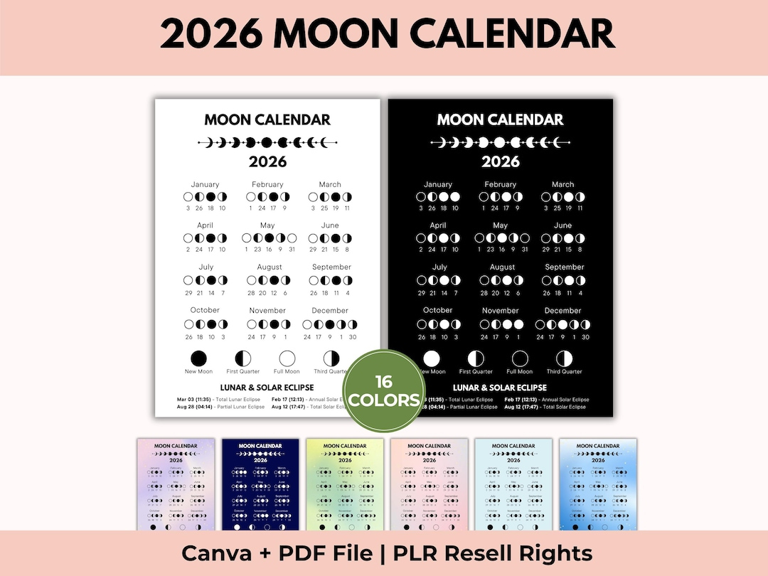 2026 Moon Phases Calendar, Lunar Calendar, Astrology Calendar in Full Moon Calendar 2026 India