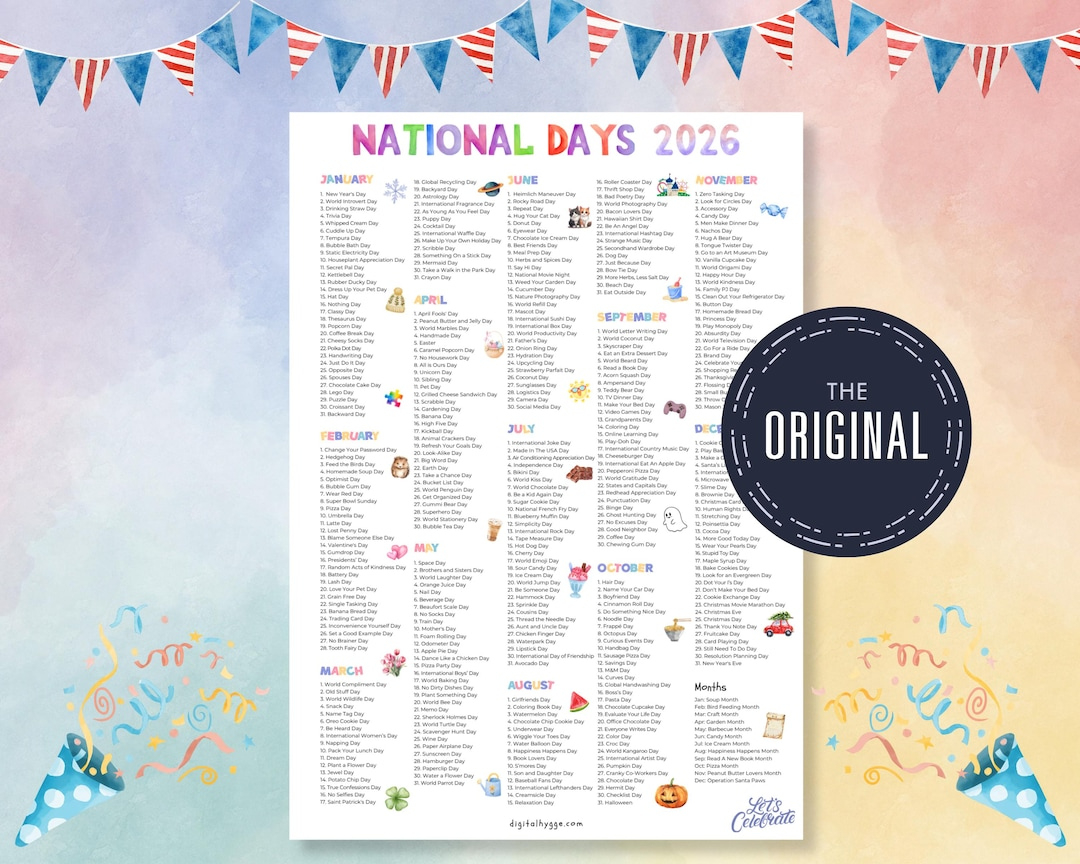 2026 Nationalfeiertage Kalender Zum Ausdrucken (A4 &amp;amp; Pdf) - Etsy.de inside National Day Calendar 2026