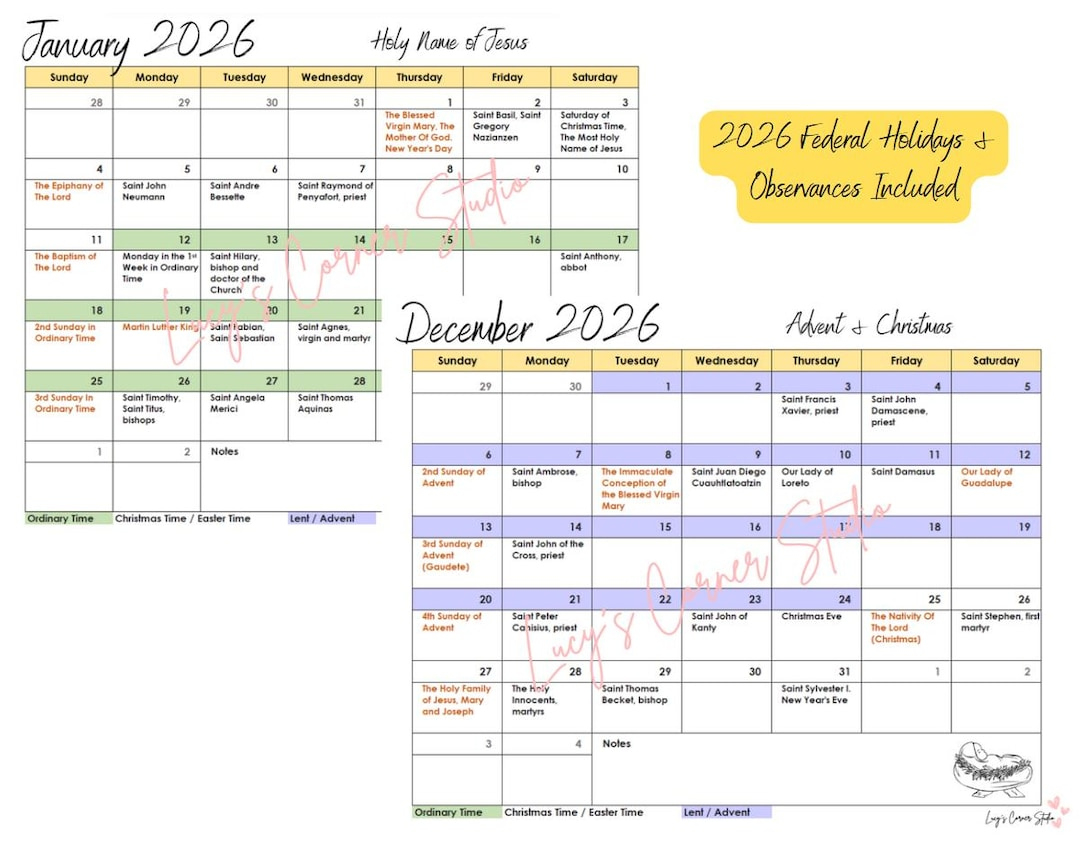 2026 Printable Monthly Catholic Calendar, Liturgical Catholic in Catholic Calendar 2026 Calendar Printable