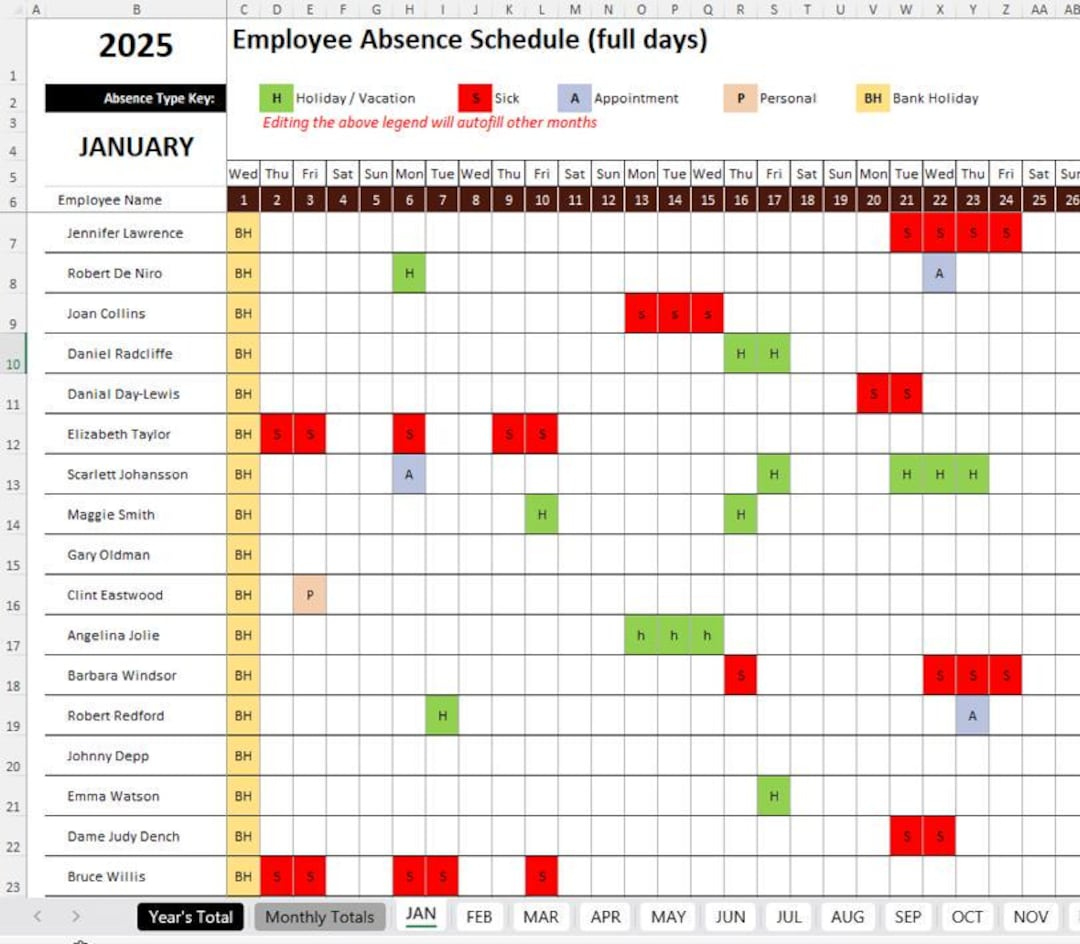 2026 Pro Jan-Dec Employees Annual Leave / Absence Tracker Staff with regard to Employee Attendance Summary 2026