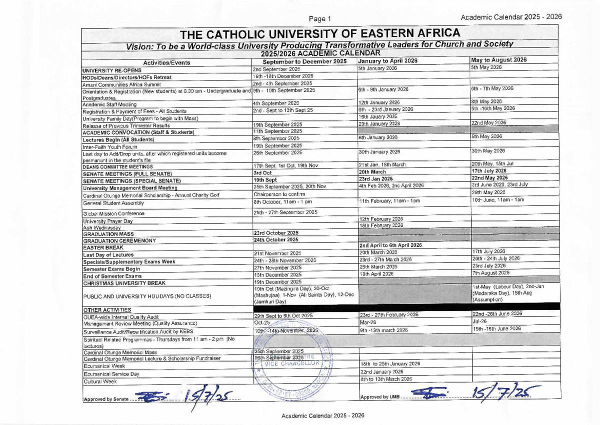 Academic Calendar 2025-2026 - The Catholic University Of Eastern inside Catholic University Academic Calendar 2026