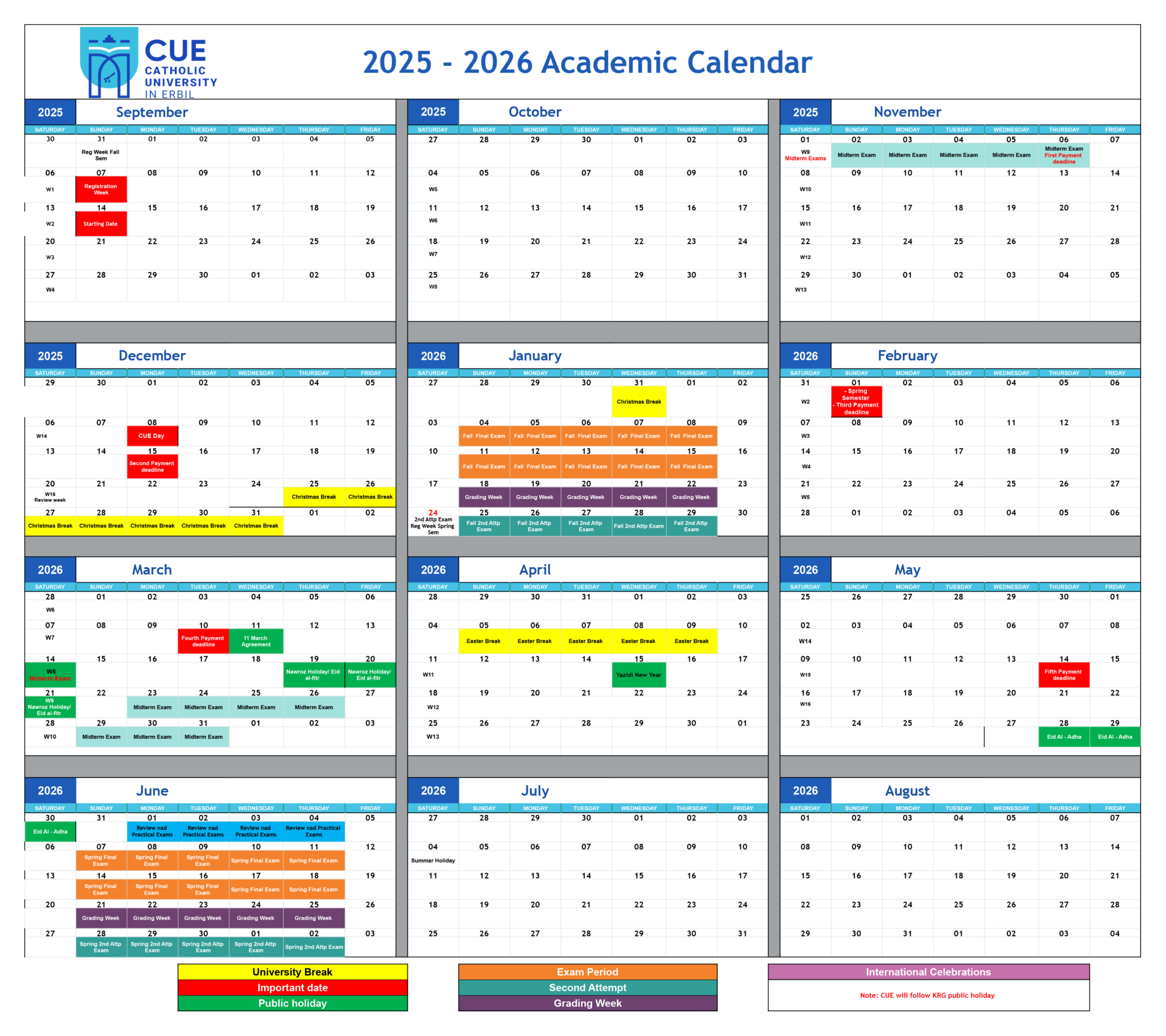 Academic Calendar - Catholic University In Erbil with Catholic University Academic Calendar 2026