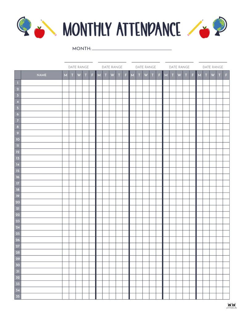 Attendance Sheets - 52 Free Printables | Printabulls pertaining to Attendance Sheet April 2026