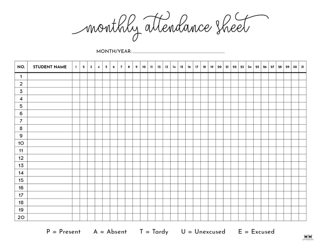 Attendance Sheets - 52 Free Printables | Printabulls within Attendance Sheet June 2026