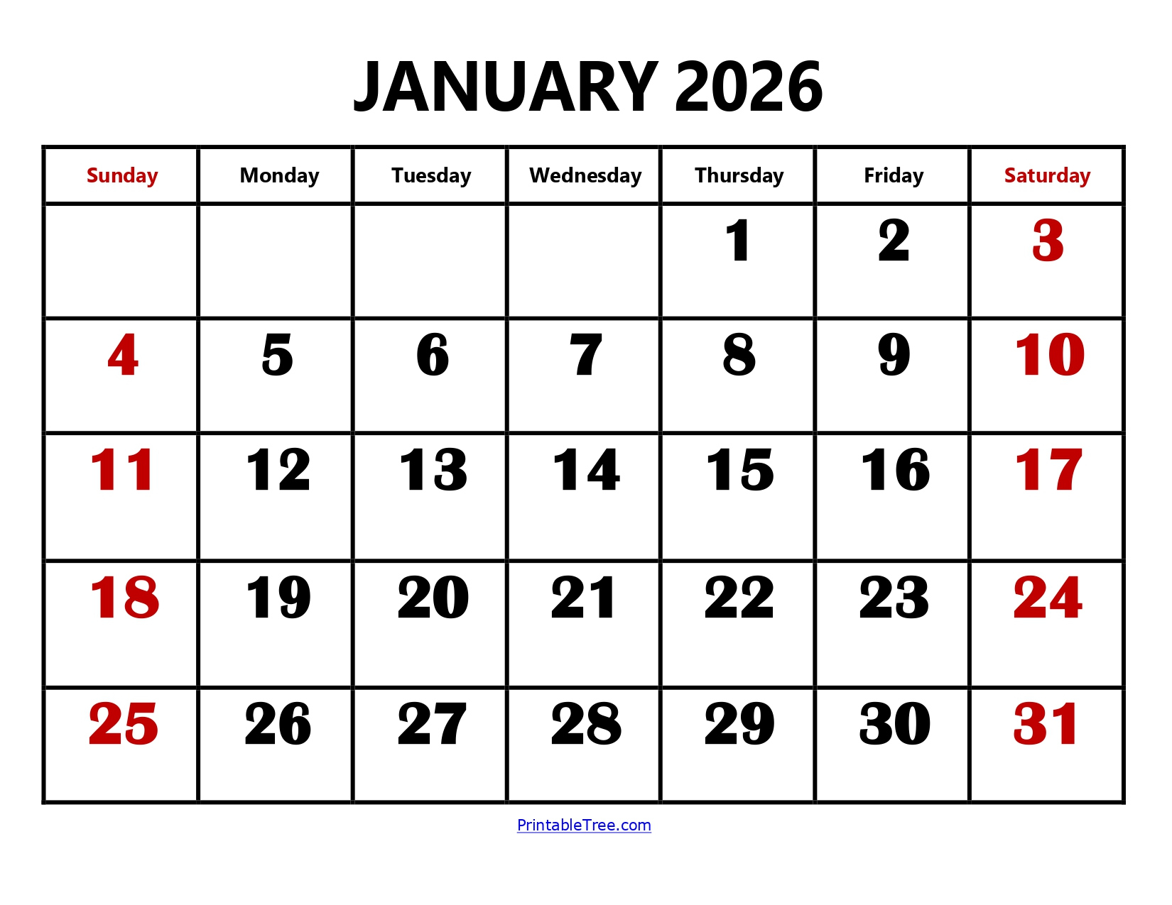 Blank January 2026 Calendar Printable Pdf Templates within Calendar For January 2026 Printable