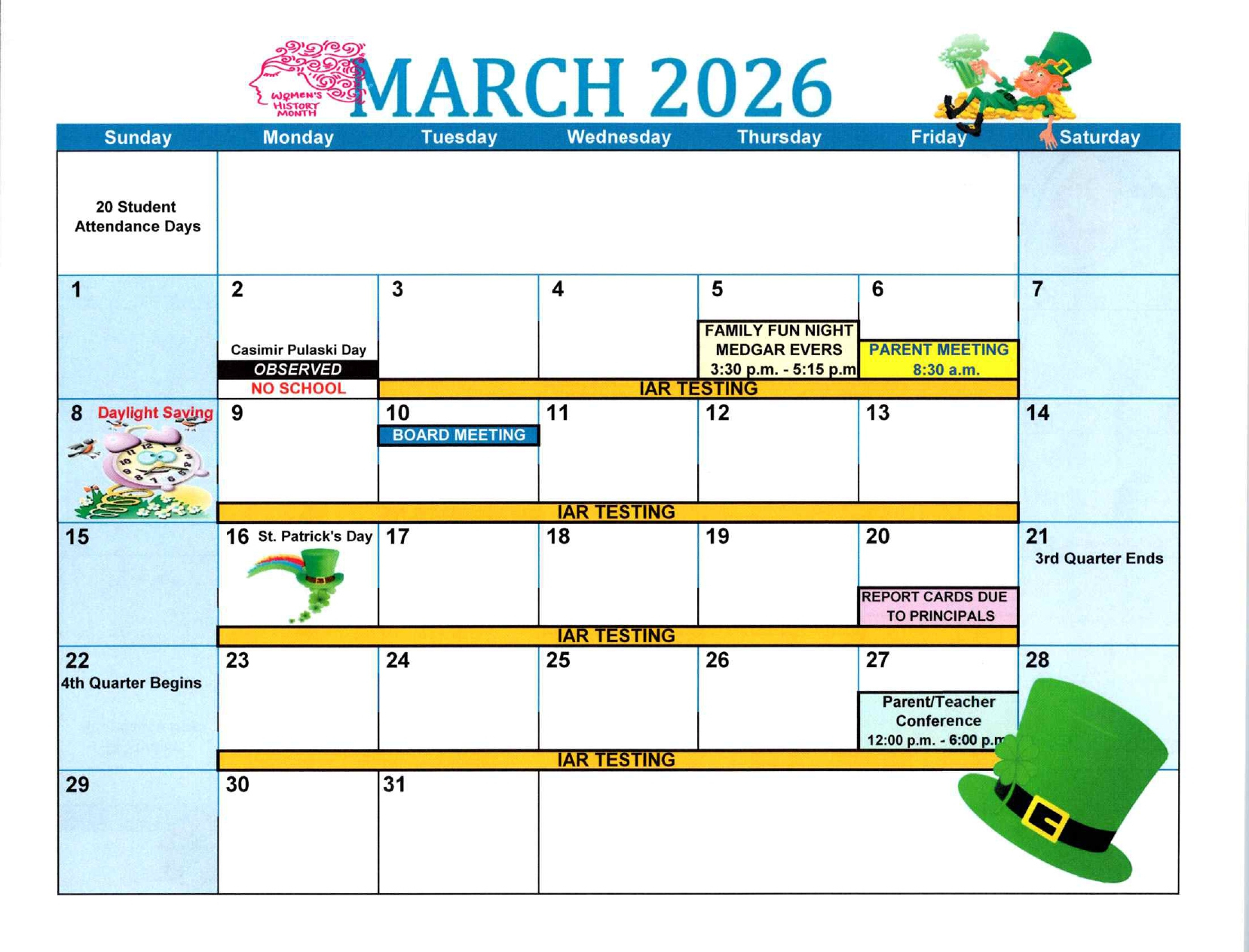Calendar – Ford Heights School District 169 pertaining to Attendance Of March 2026