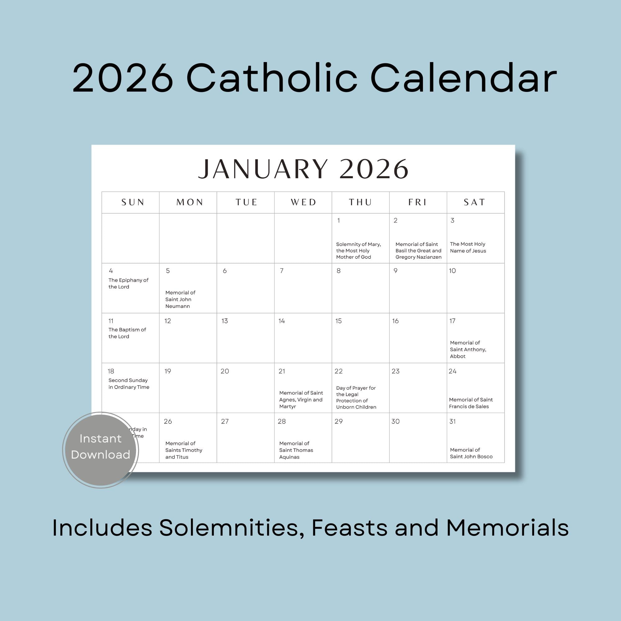 Catholic Calendar 2026 - Etsy in Catholic Calendar 2026 For Edit