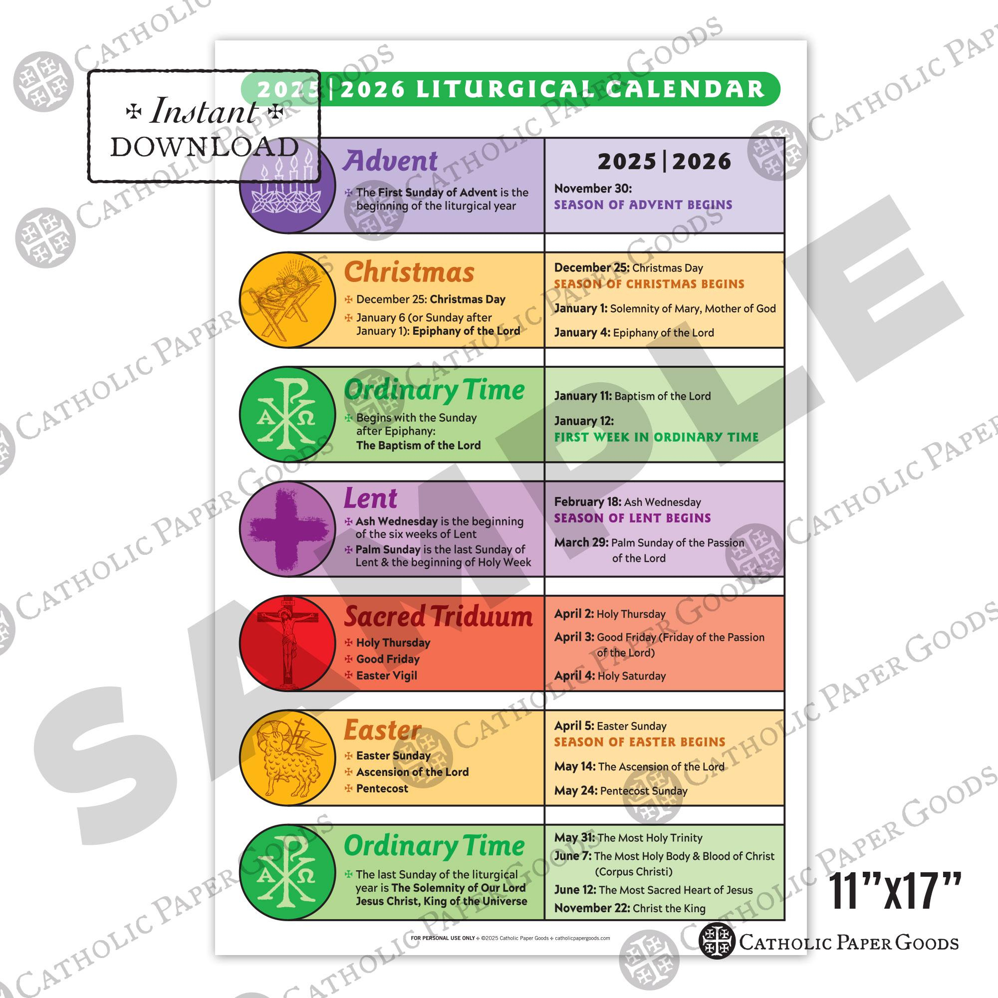 Catholic Liturgical Calendar 2025-26: 11X17 Color Poster (Digital in Catholic Liturgical Calendar 2026 Printable