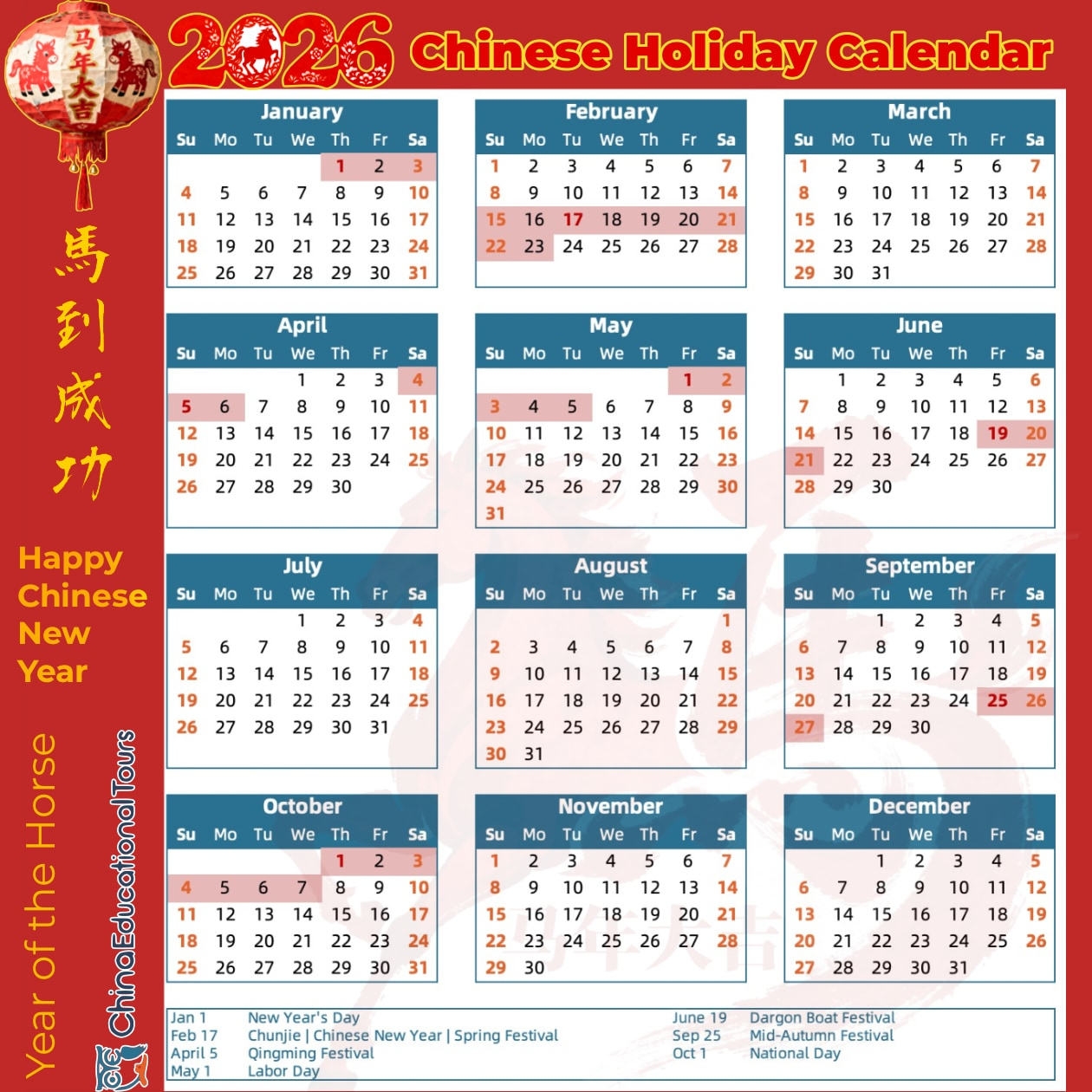 China Public Holiday Calendar In 2026 - Holidays In China intended for Chinese Holidays 2026 Calendar