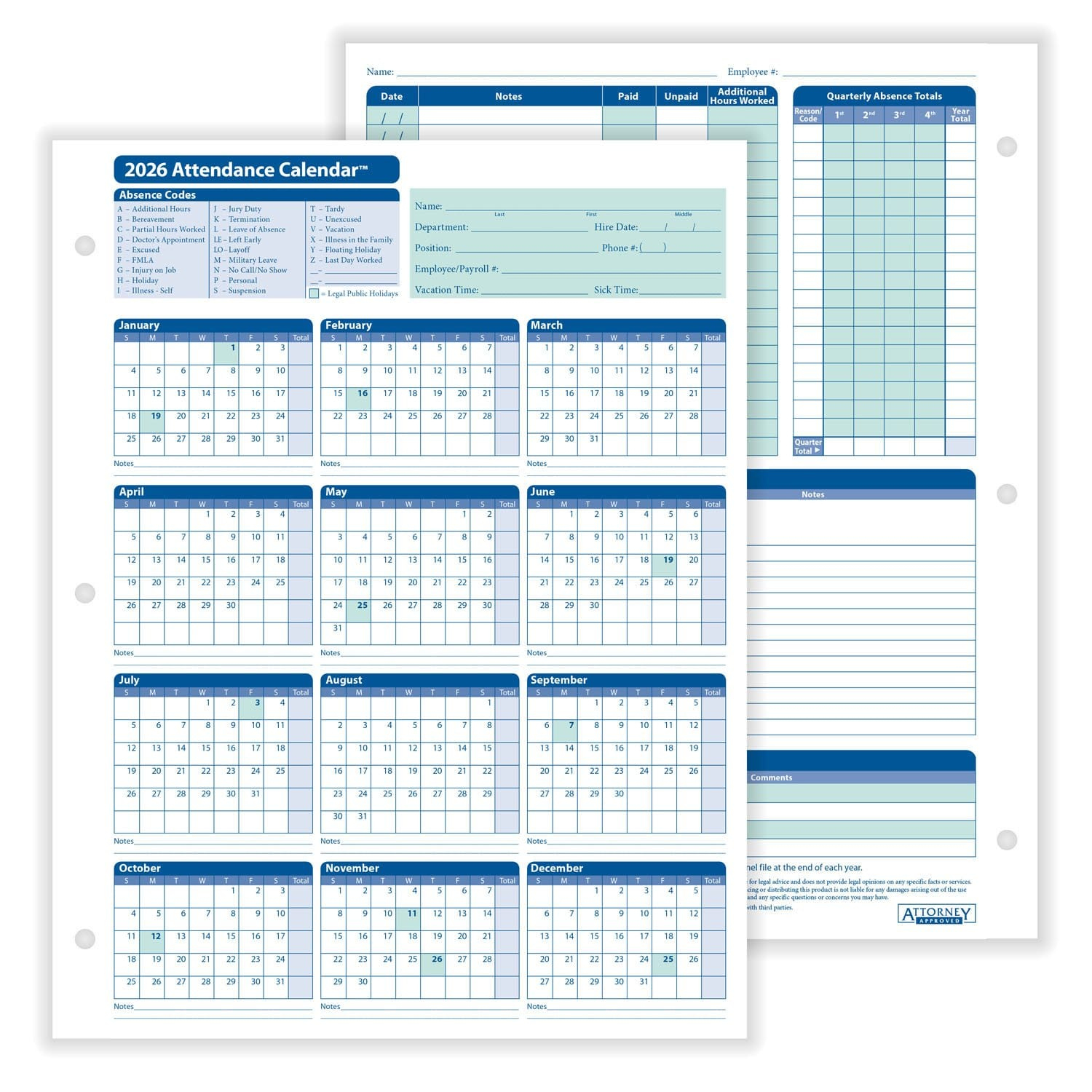 Complyright 2026 Attendance Calendar In White - 50/Pack with regard to Complyright Attendance Calendar 2026