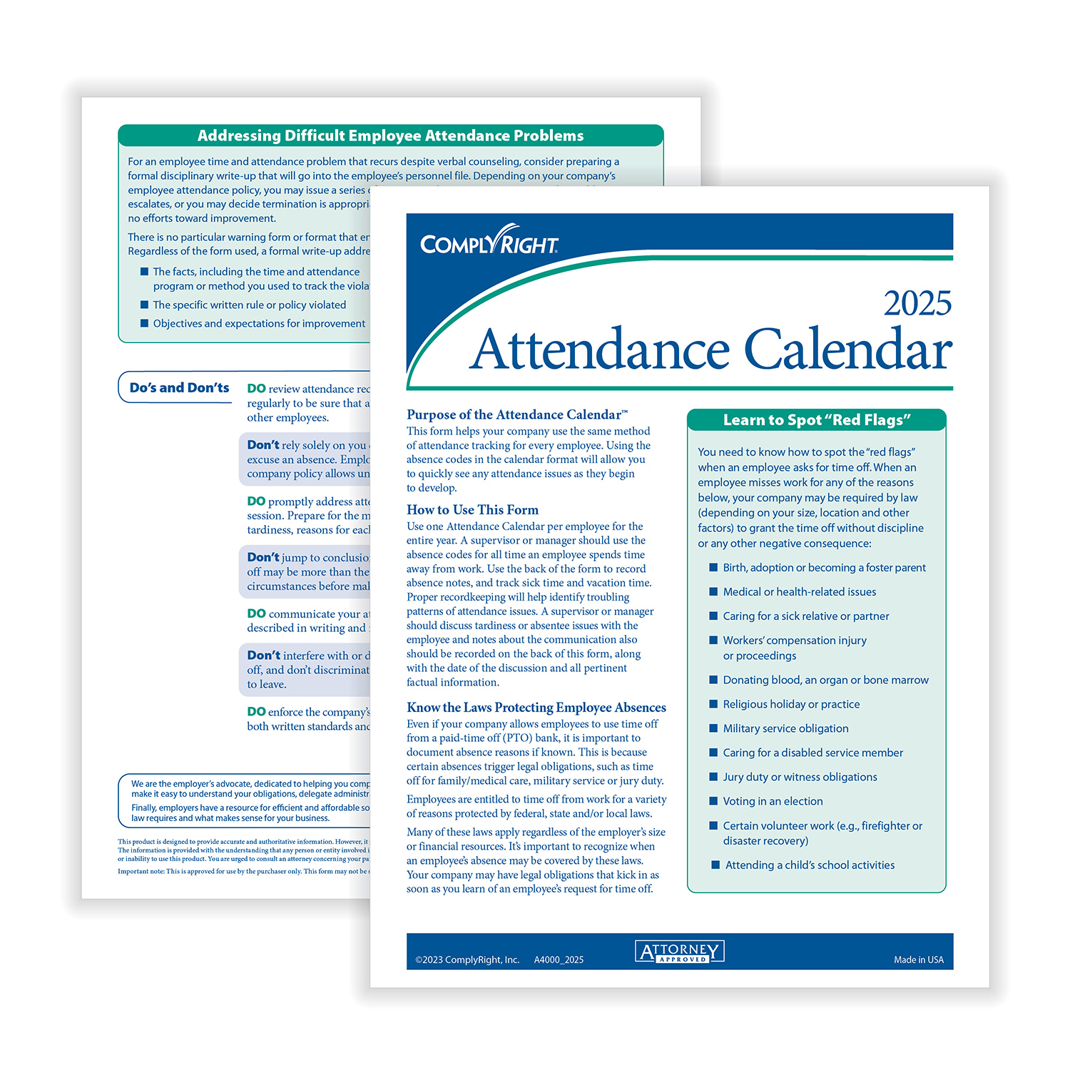 Complyright 2026 Attendance Calendar Set, 50 Forms/Pack (A1411W16Pk50 for Attendance of May 2026