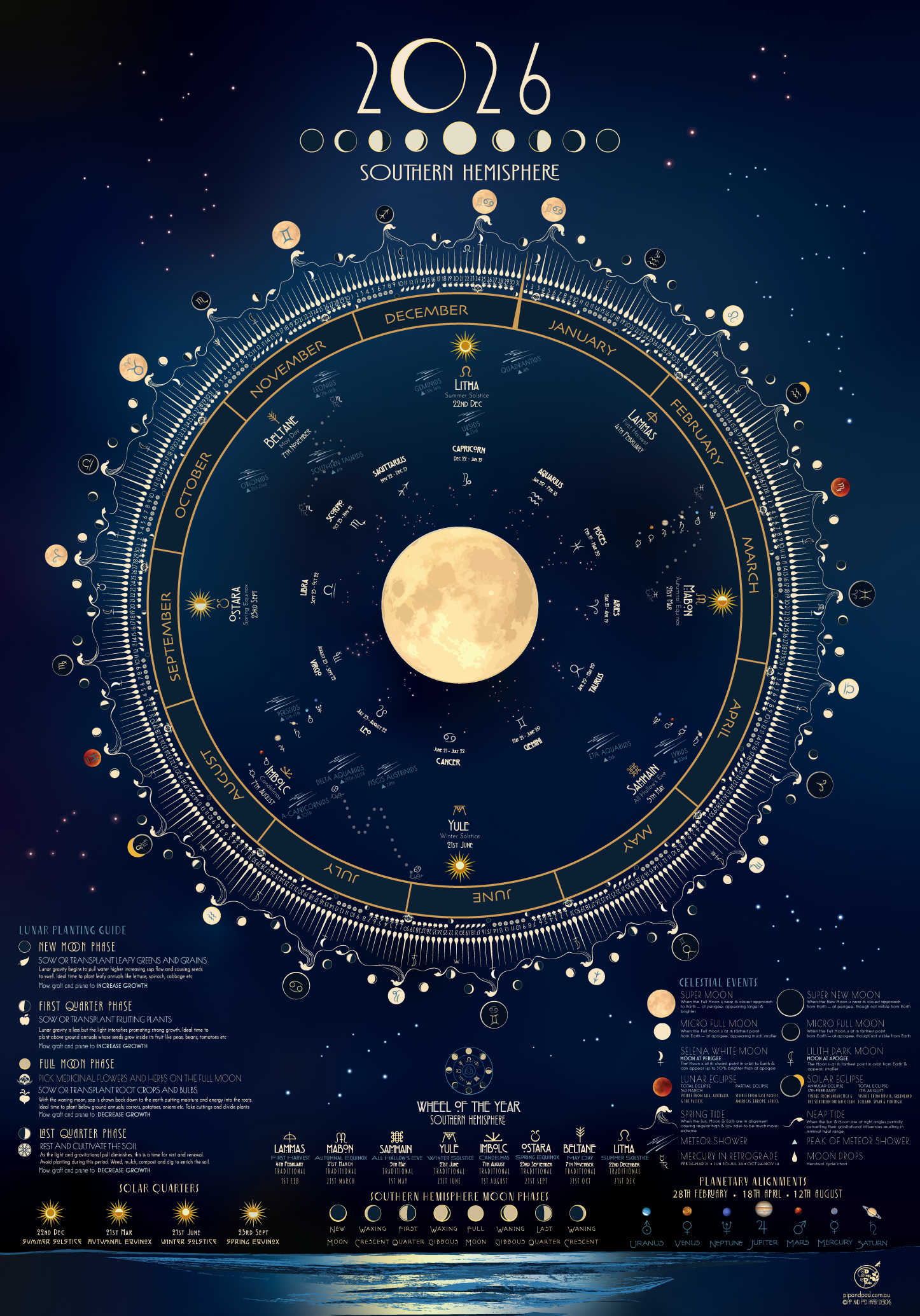 Cosmic Lunar Calendar 2026 — Pip And Pod Paper Designs pertaining to Moon Phase Calendar 2026 Astrology