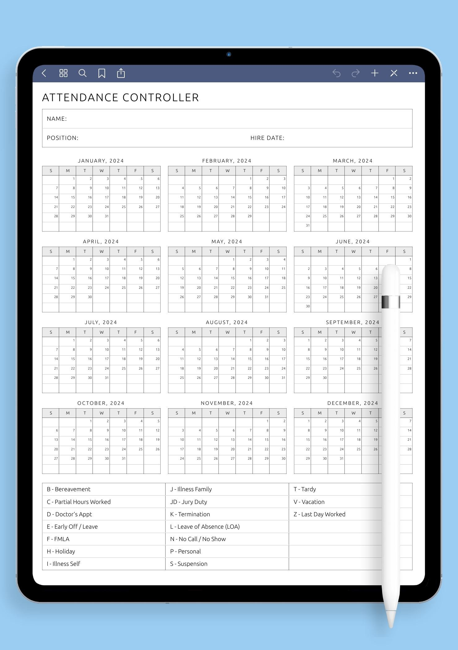Download Printable Attendance Controller Template Pdf with regard to Attendance Controller 2026 Printable